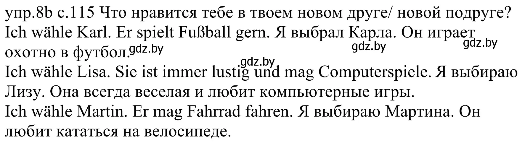 Решение номер 8b (страница 115) гдз по немецкому языку 4 класс Будько, Урбанович, учебник 1 часть