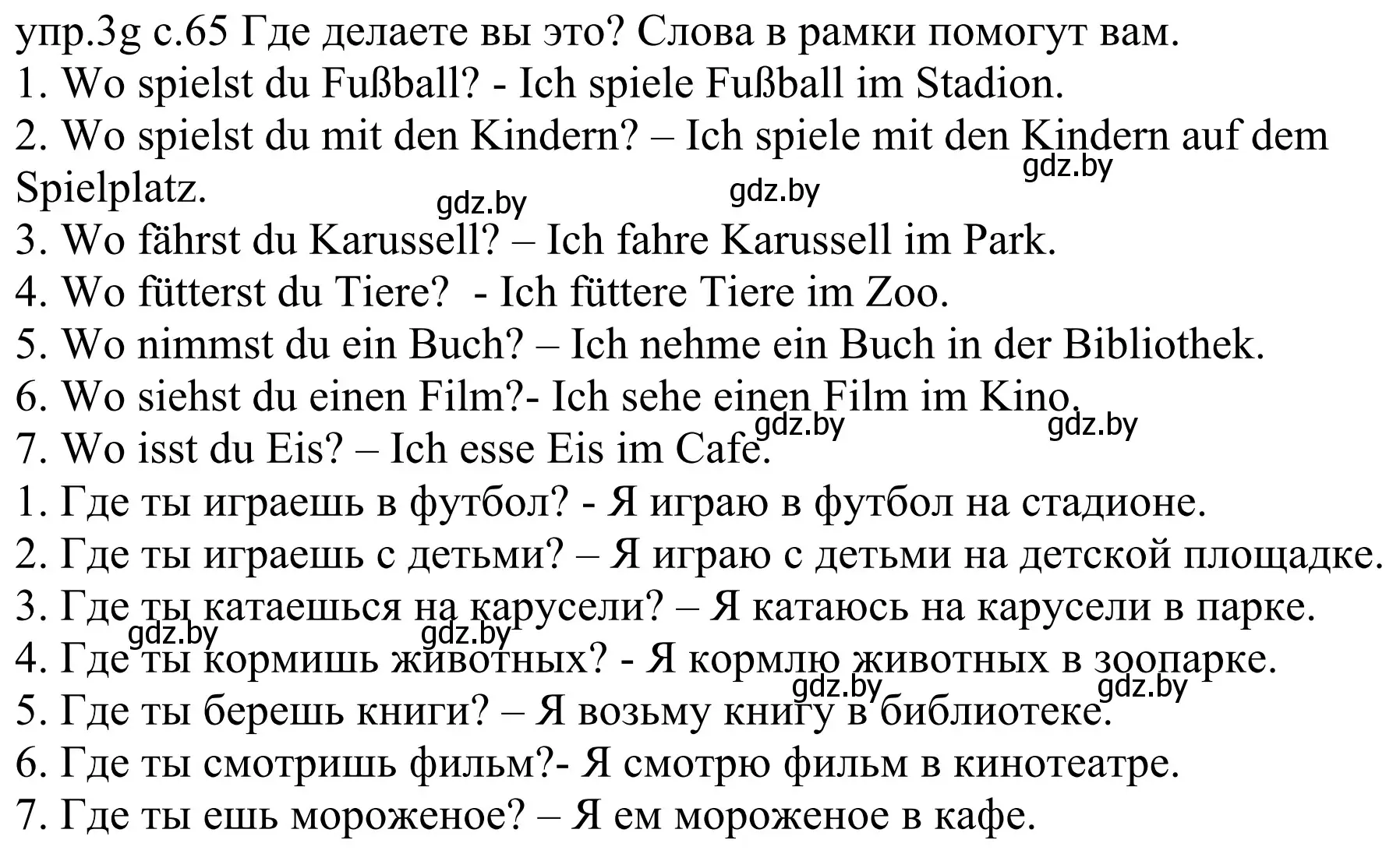 Решение номер 3g (страница 65) гдз по немецкому языку 4 класс Будько, Урбанович, учебник 2 часть