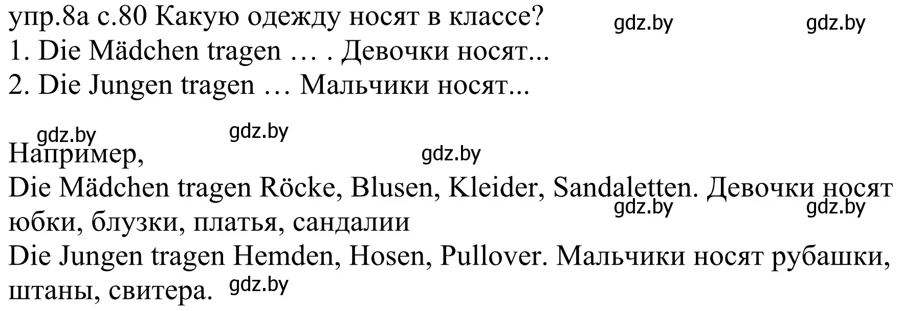 Решение номер 8a (страница 80) гдз по немецкому языку 4 класс Будько, Урбанович, учебник 2 часть