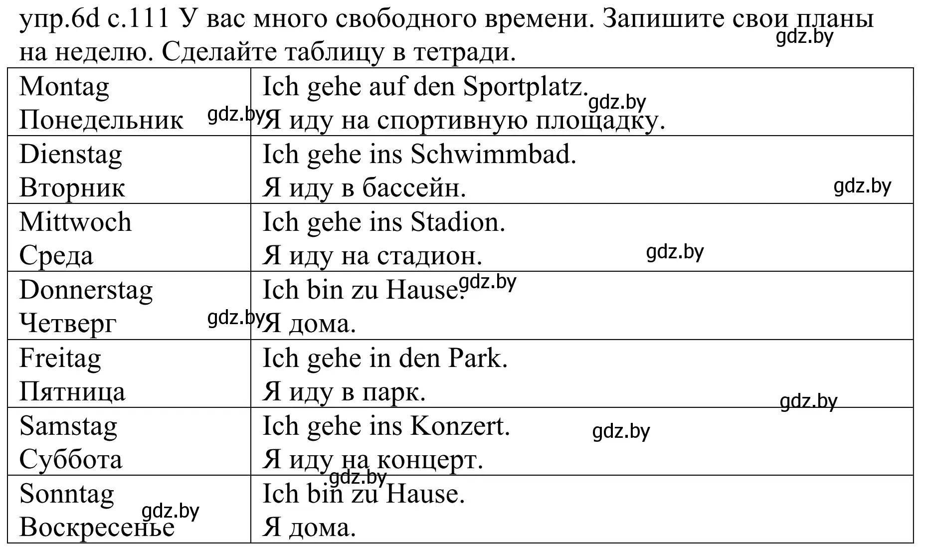 Решение номер 6d (страница 111) гдз по немецкому языку 4 класс Будько, Урбанович, учебник 2 часть