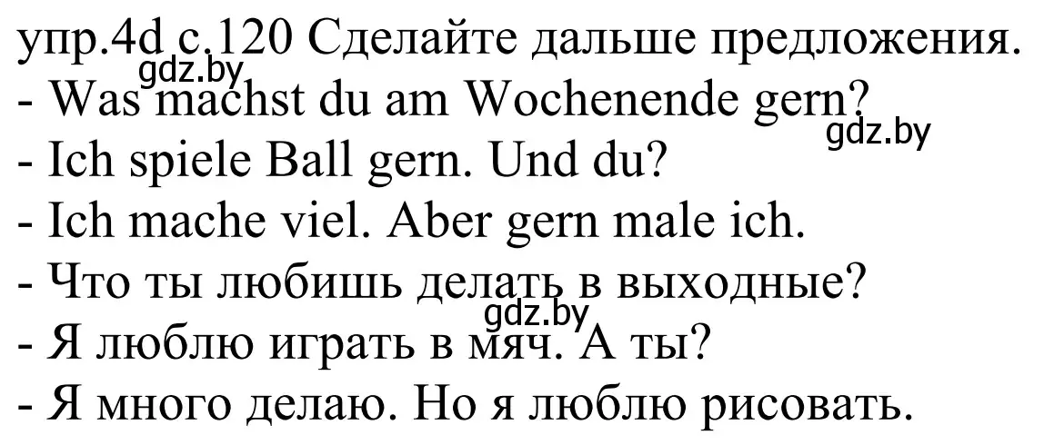 Решение номер 4d (страница 120) гдз по немецкому языку 4 класс Будько, Урбанович, учебник 2 часть
