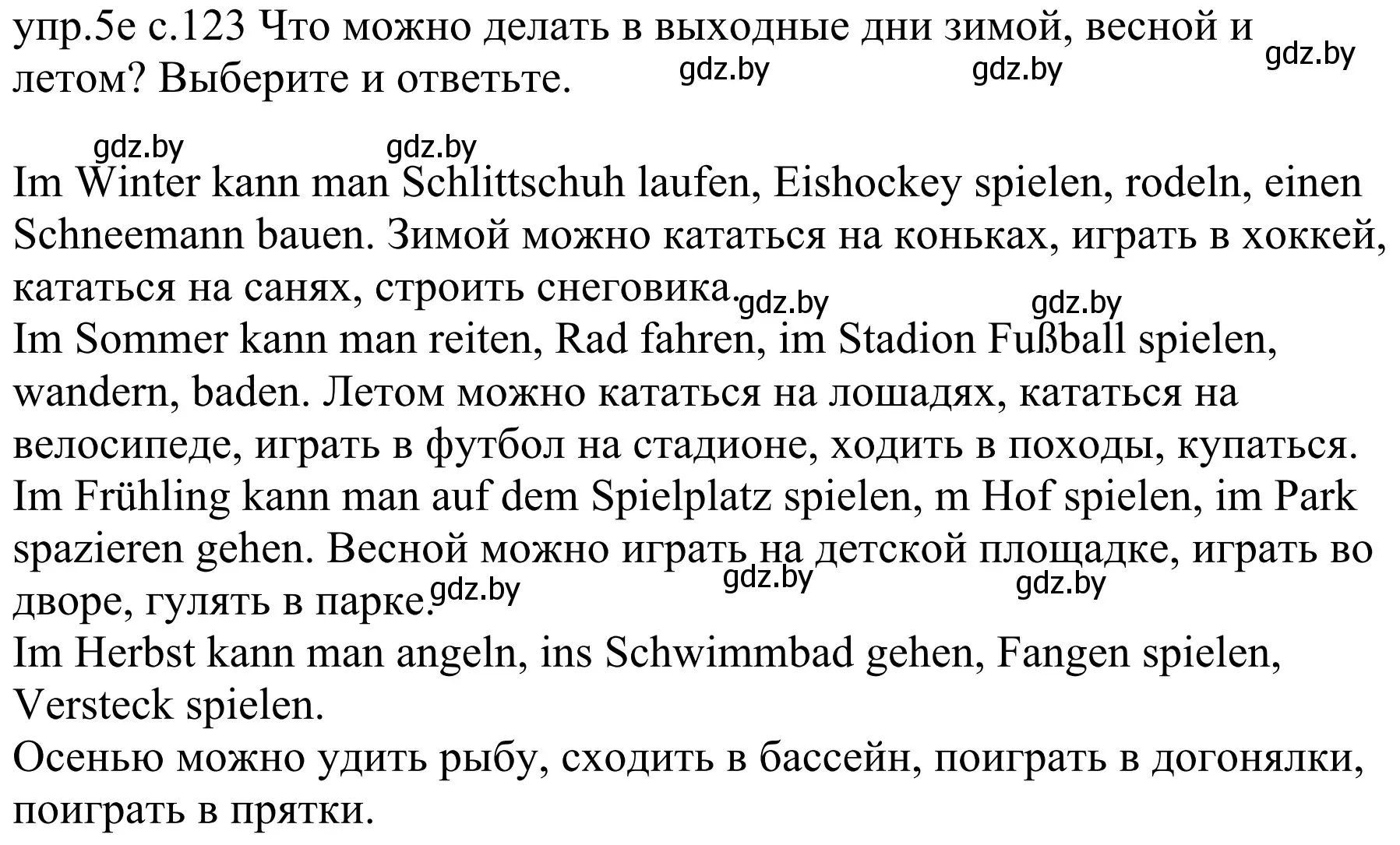 Решение номер 5e (страница 123) гдз по немецкому языку 4 класс Будько, Урбанович, учебник 2 часть