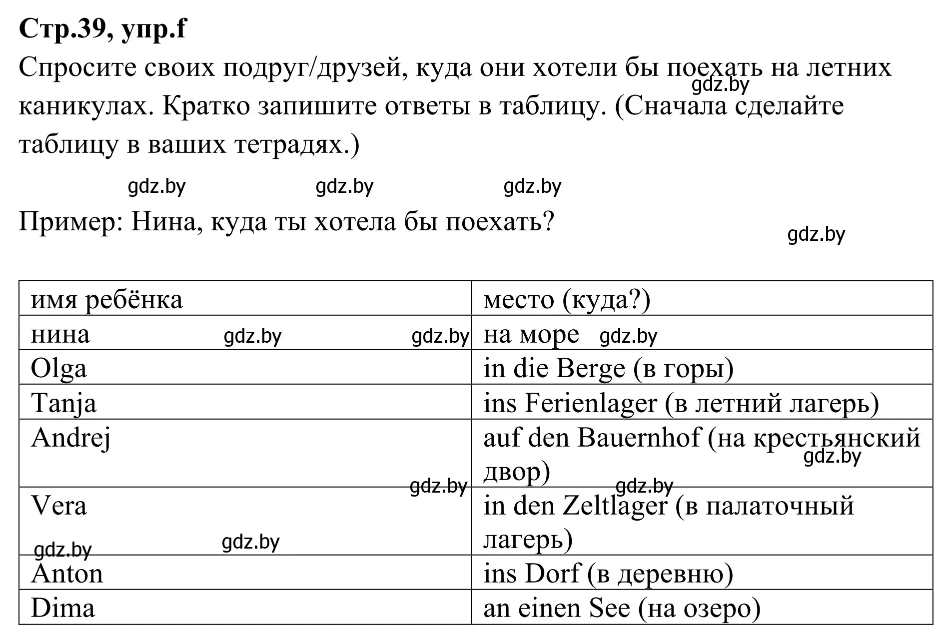 Решение номер 4f (страница 39) гдз по немецкому языку 5 класс Будько, Урбанович, учебник 1 часть