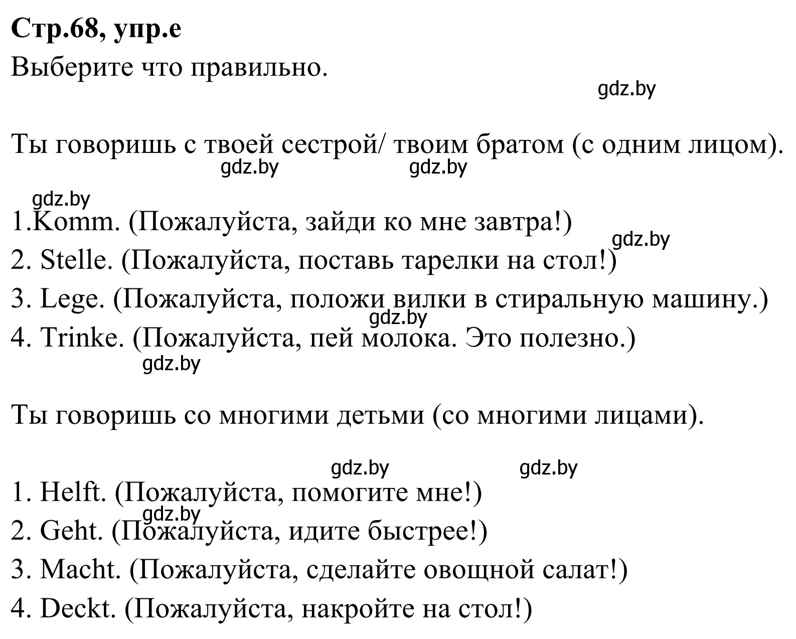 Решение номер 5e (страница 68) гдз по немецкому языку 5 класс Будько, Урбанович, учебник 1 часть