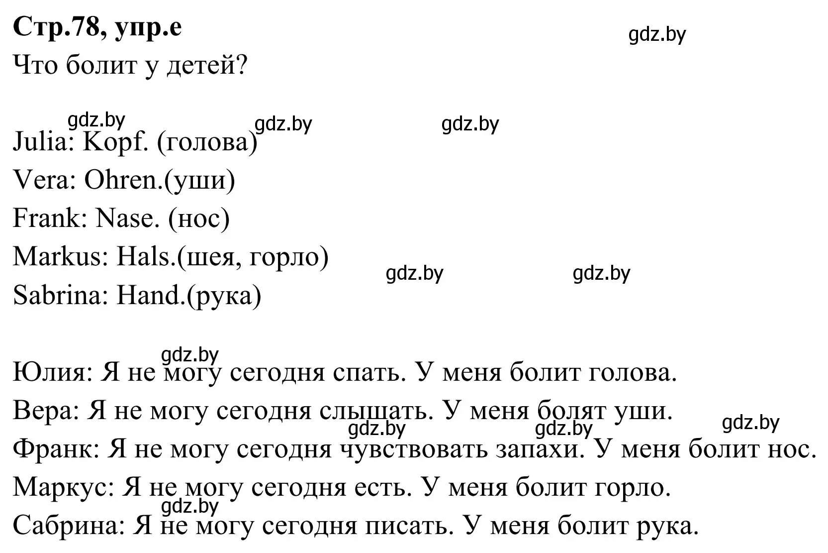 Решение номер 2e (страница 78) гдз по немецкому языку 5 класс Будько, Урбанович, учебник 1 часть