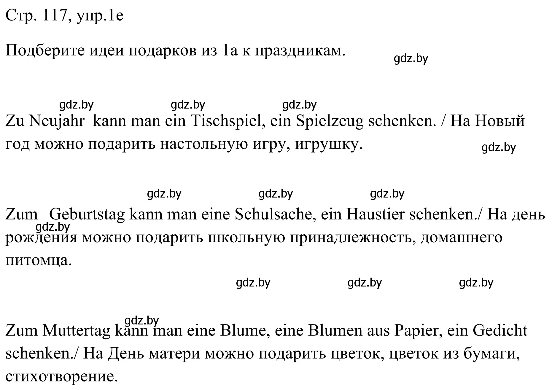 Решение номер 1e (страница 117) гдз по немецкому языку 5 класс Будько, Урбанович, учебник 1 часть