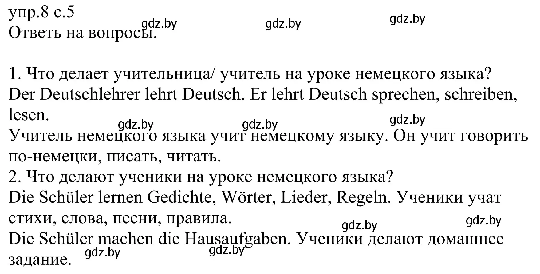 Решение номер 8 (страница 5) гдз по немецкому языку 6 класс Будько, Урбанович, рабочая тетрадь