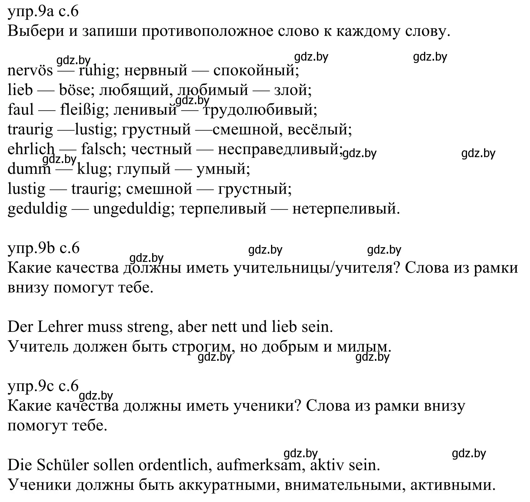 Решение номер 9 (страница 6) гдз по немецкому языку 6 класс Будько, Урбанович, рабочая тетрадь