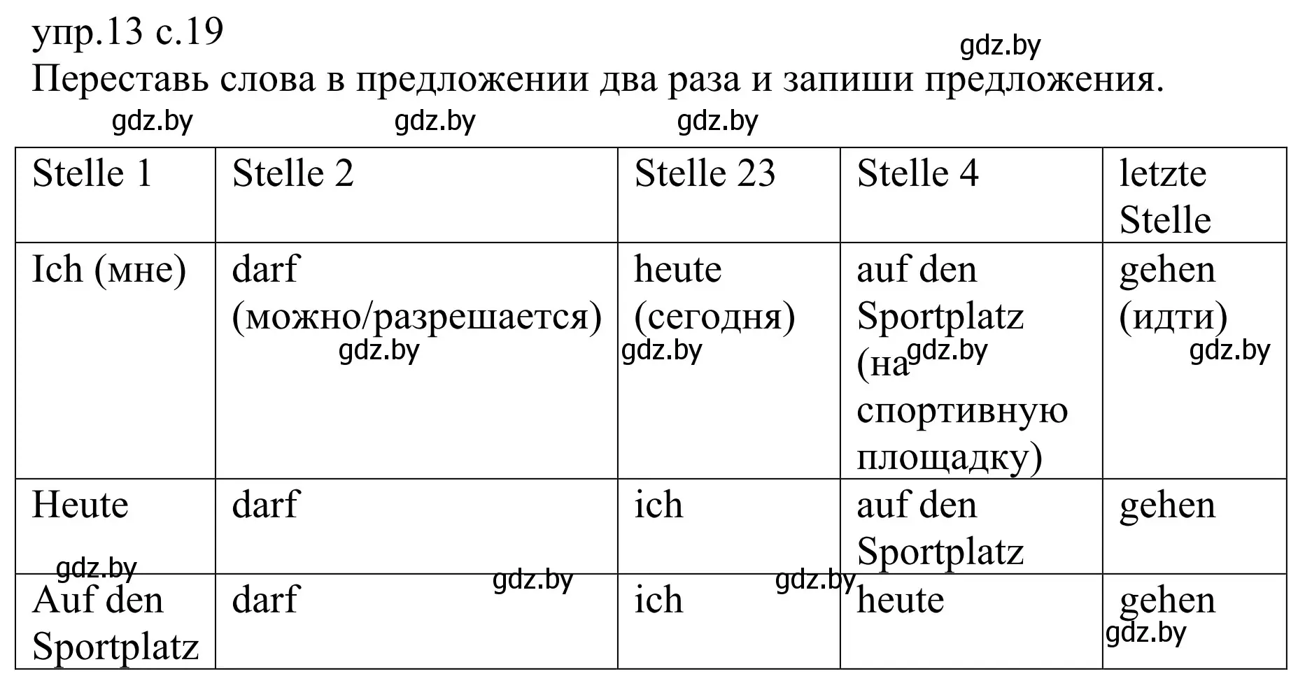 Решение номер 13 (страница 19) гдз по немецкому языку 6 класс Будько, Урбанович, рабочая тетрадь