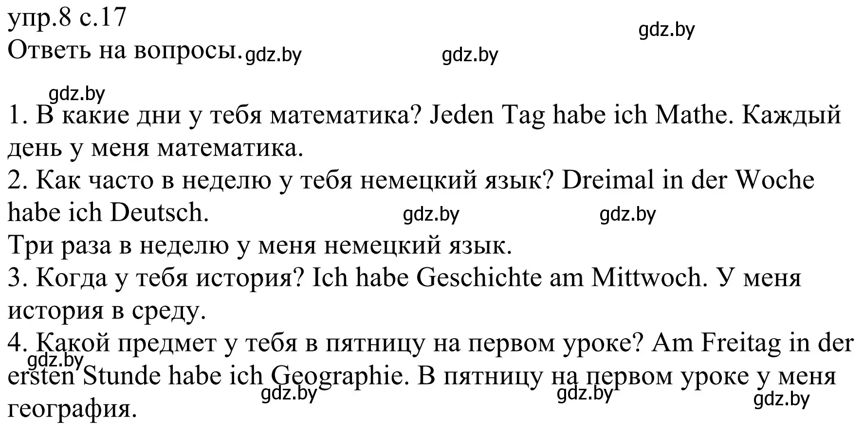 Решение номер 8 (страница 17) гдз по немецкому языку 6 класс Будько, Урбанович, рабочая тетрадь