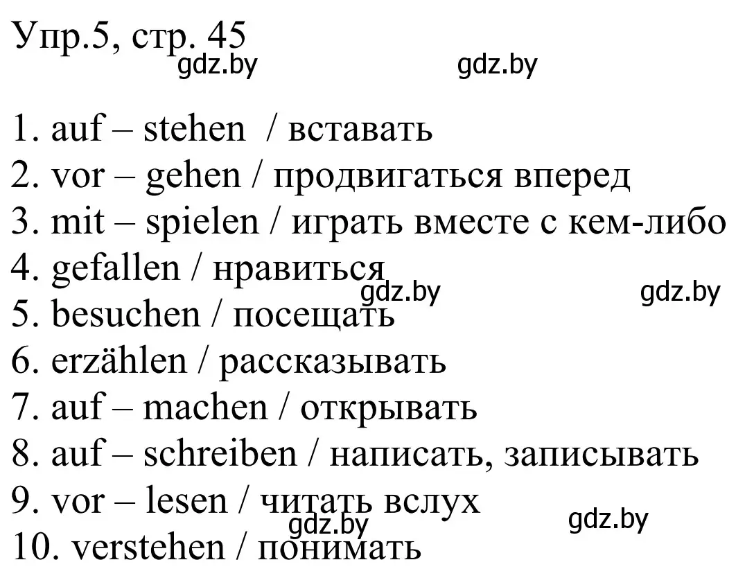 Решение номер 5 (страница 45) гдз по немецкому языку 6 класс Будько, Урбанович, рабочая тетрадь