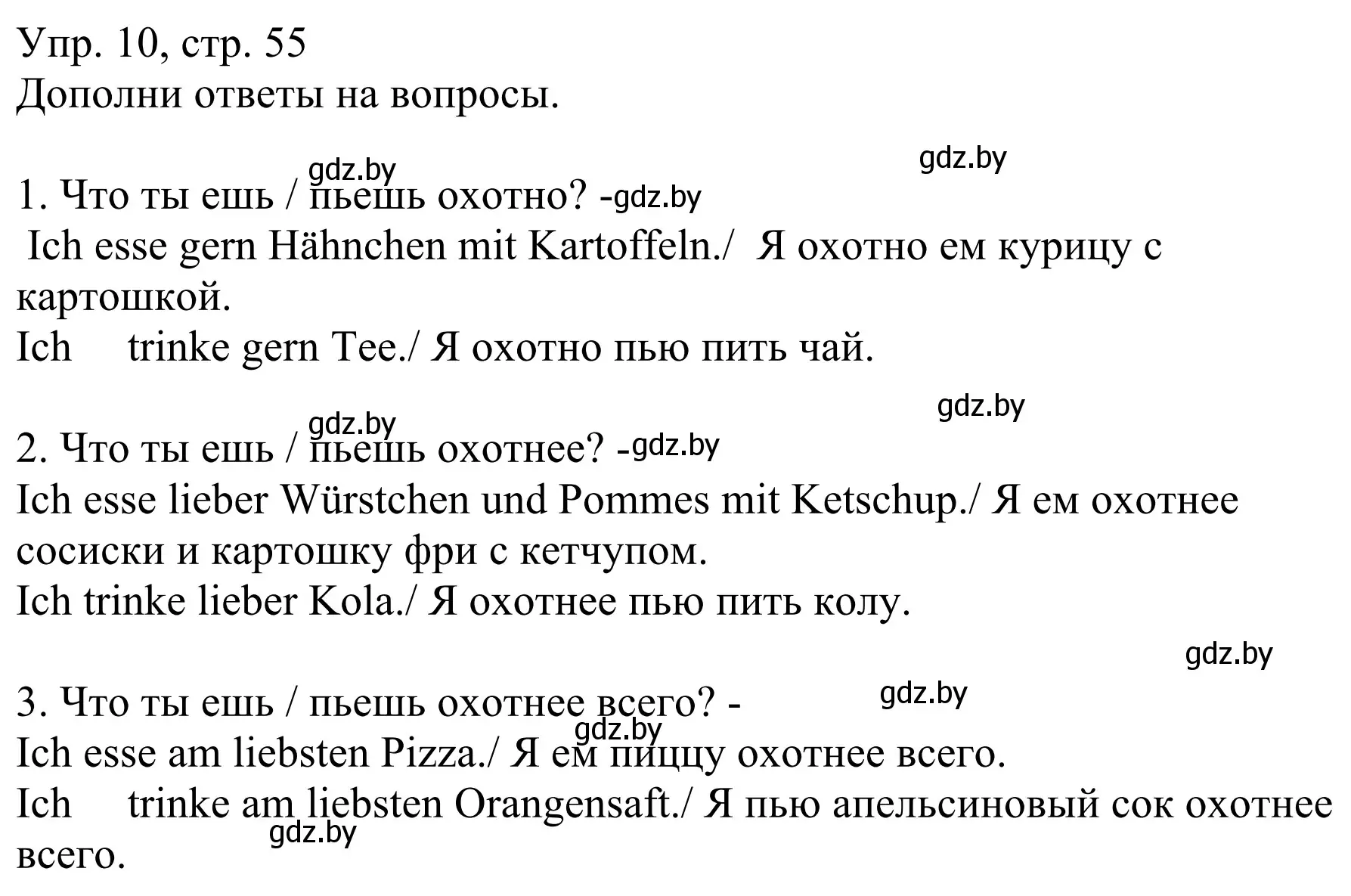 Решение номер 10 (страница 55) гдз по немецкому языку 6 класс Будько, Урбанович, рабочая тетрадь