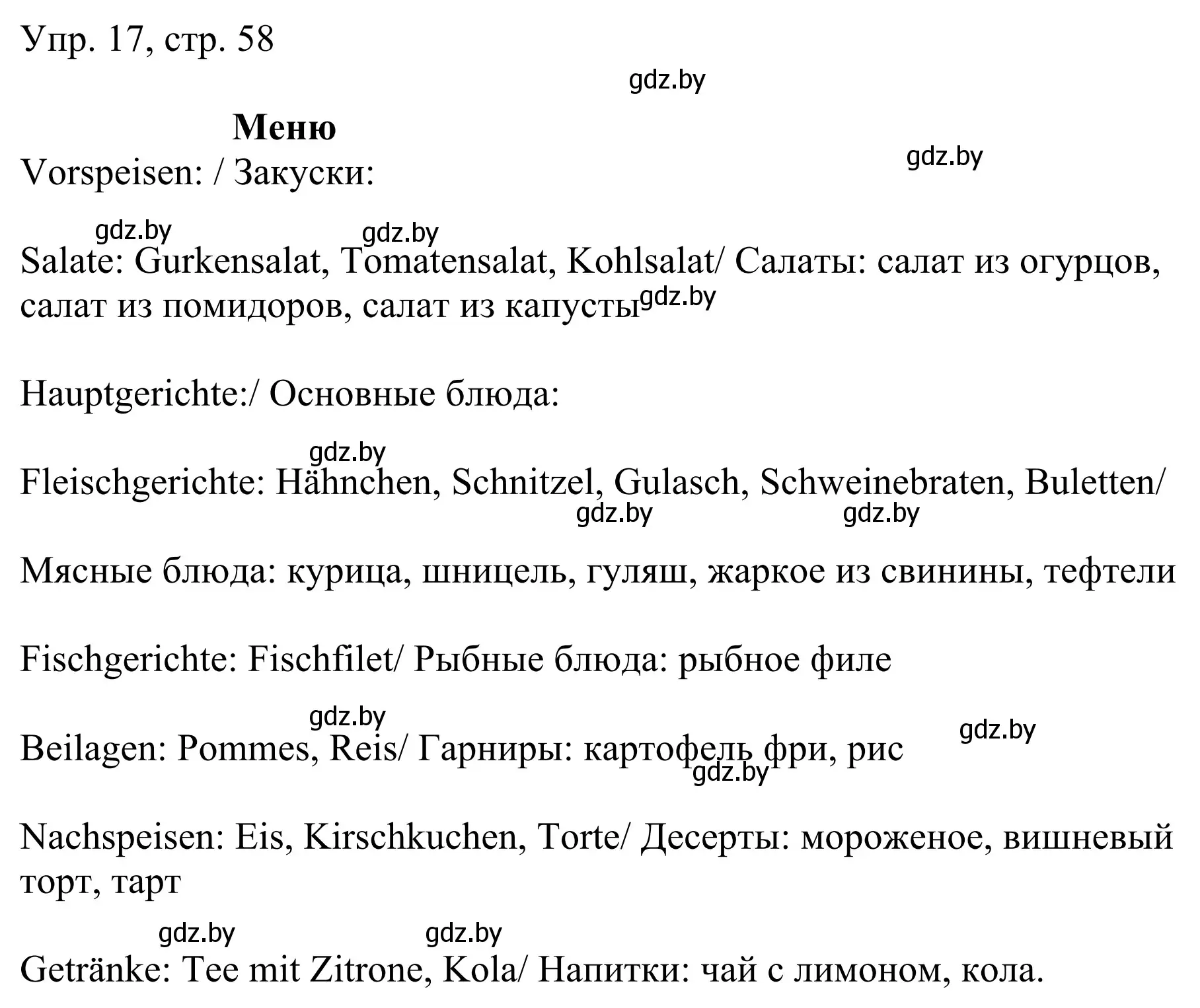 Решение номер 17 (страница 58) гдз по немецкому языку 6 класс Будько, Урбанович, рабочая тетрадь