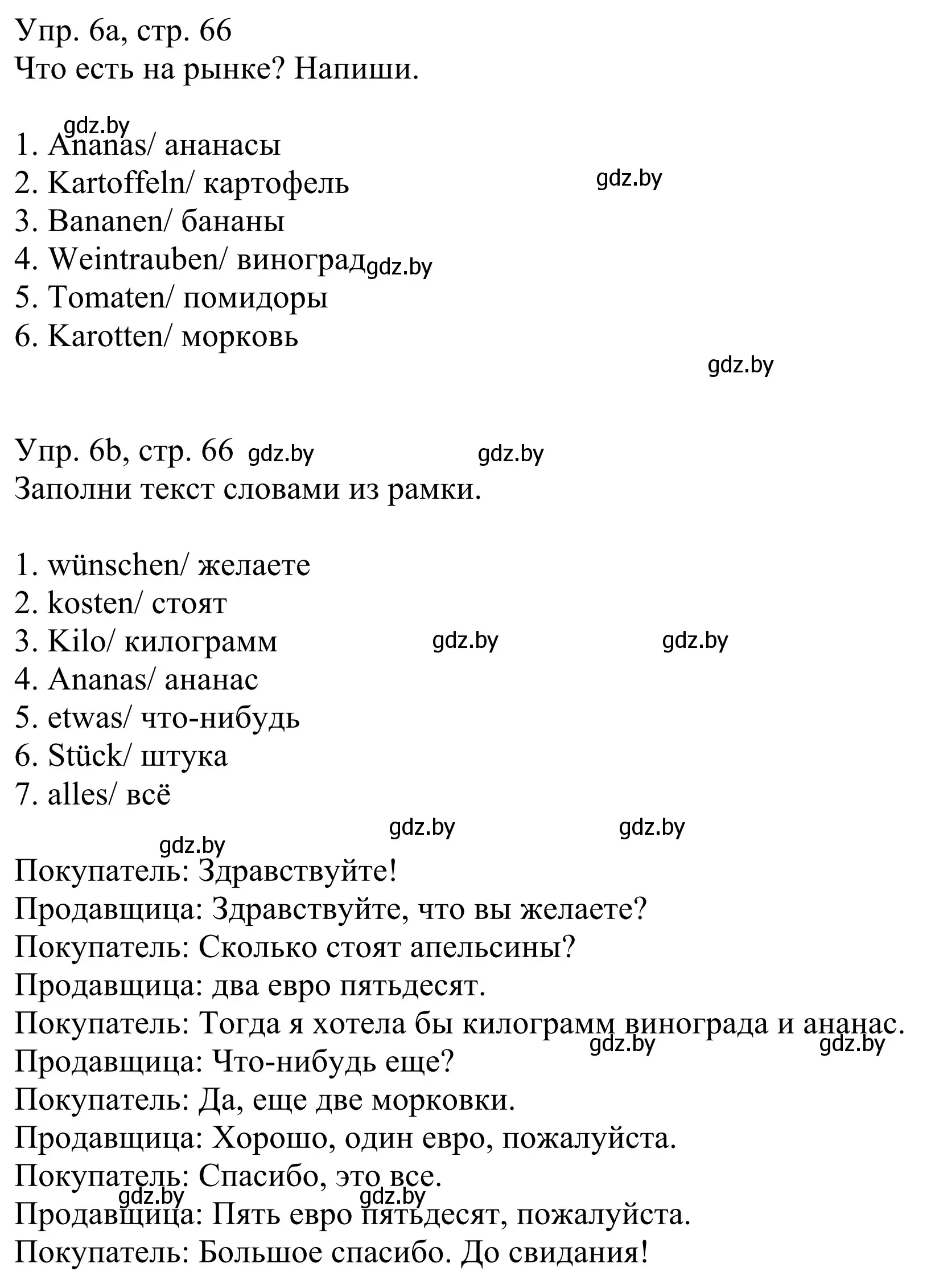 Решение номер 6 (страница 66) гдз по немецкому языку 6 класс Будько, Урбанович, рабочая тетрадь