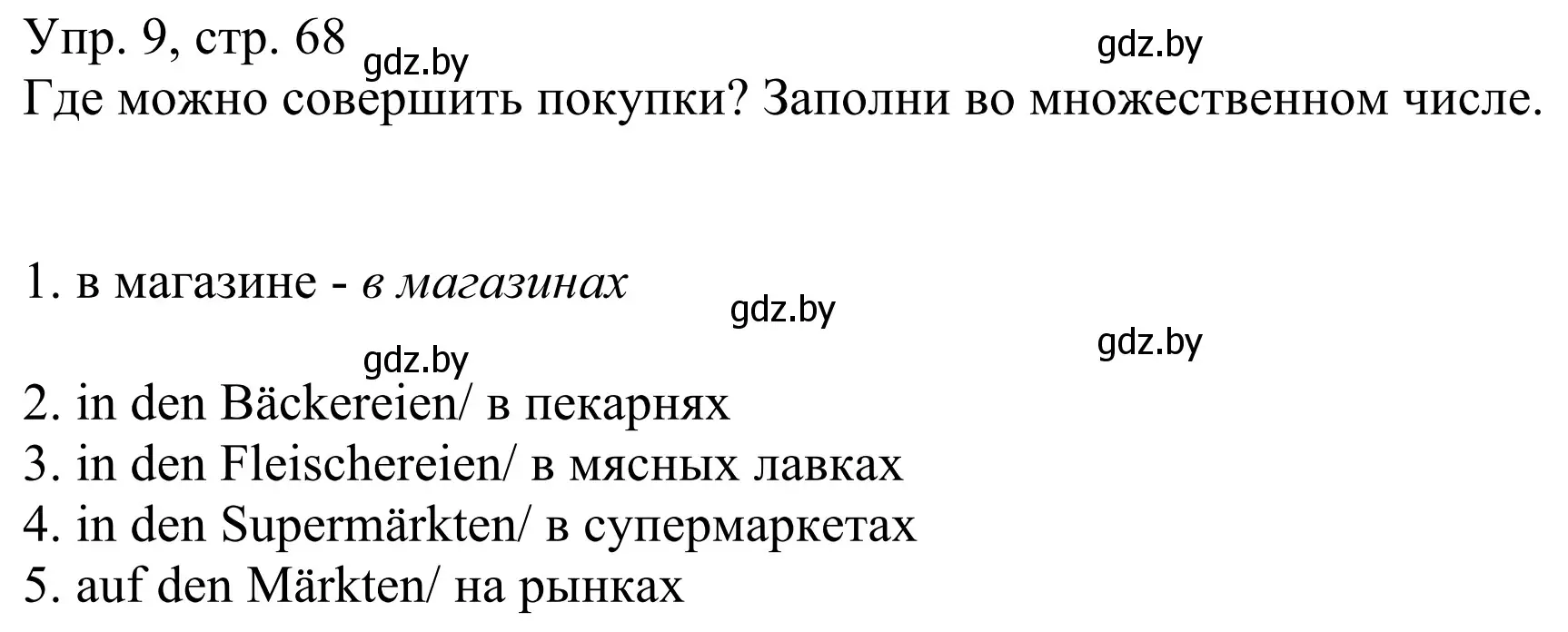 Решение номер 9 (страница 68) гдз по немецкому языку 6 класс Будько, Урбанович, рабочая тетрадь