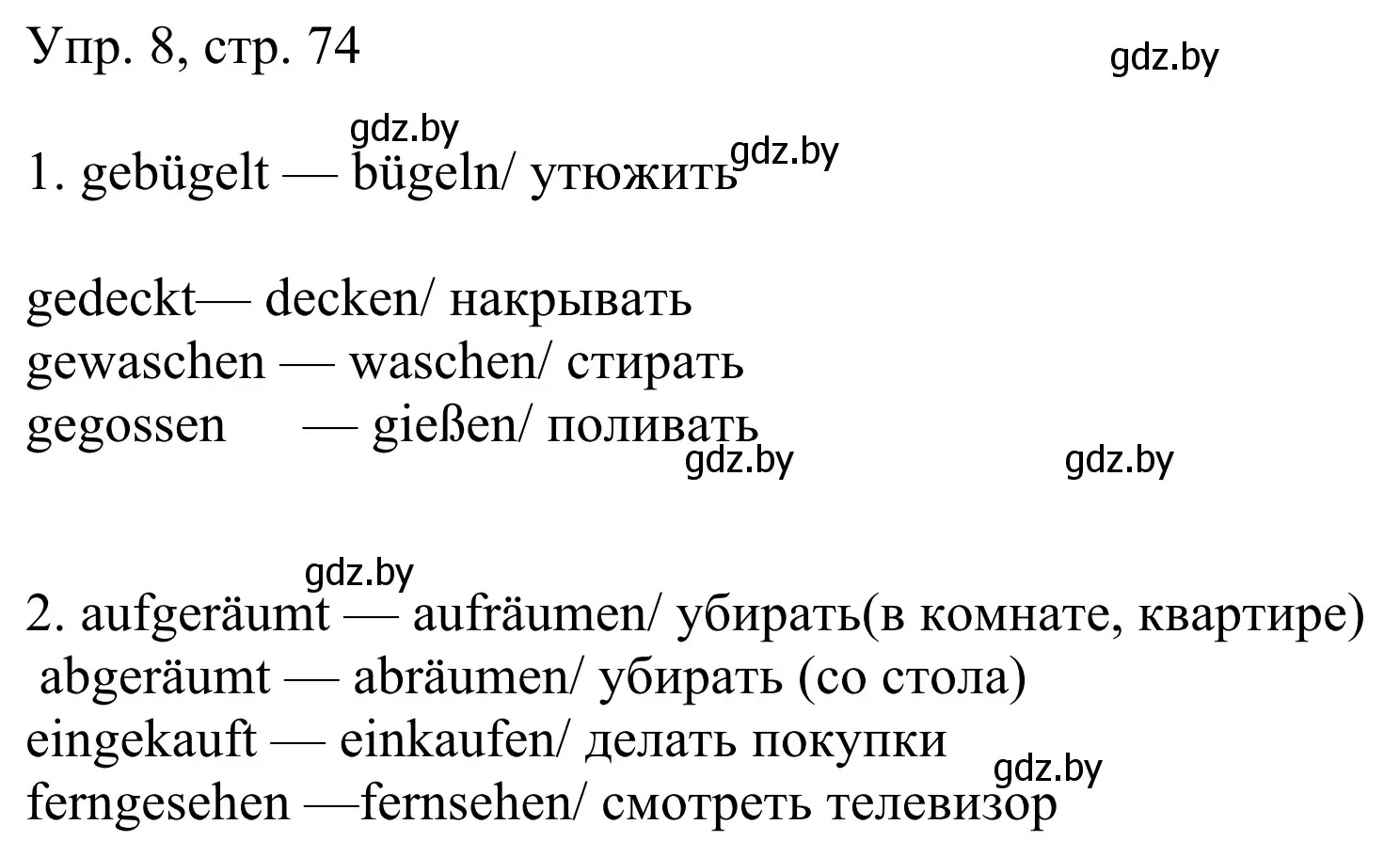 Решение номер 8 (страница 74) гдз по немецкому языку 6 класс Будько, Урбанович, рабочая тетрадь