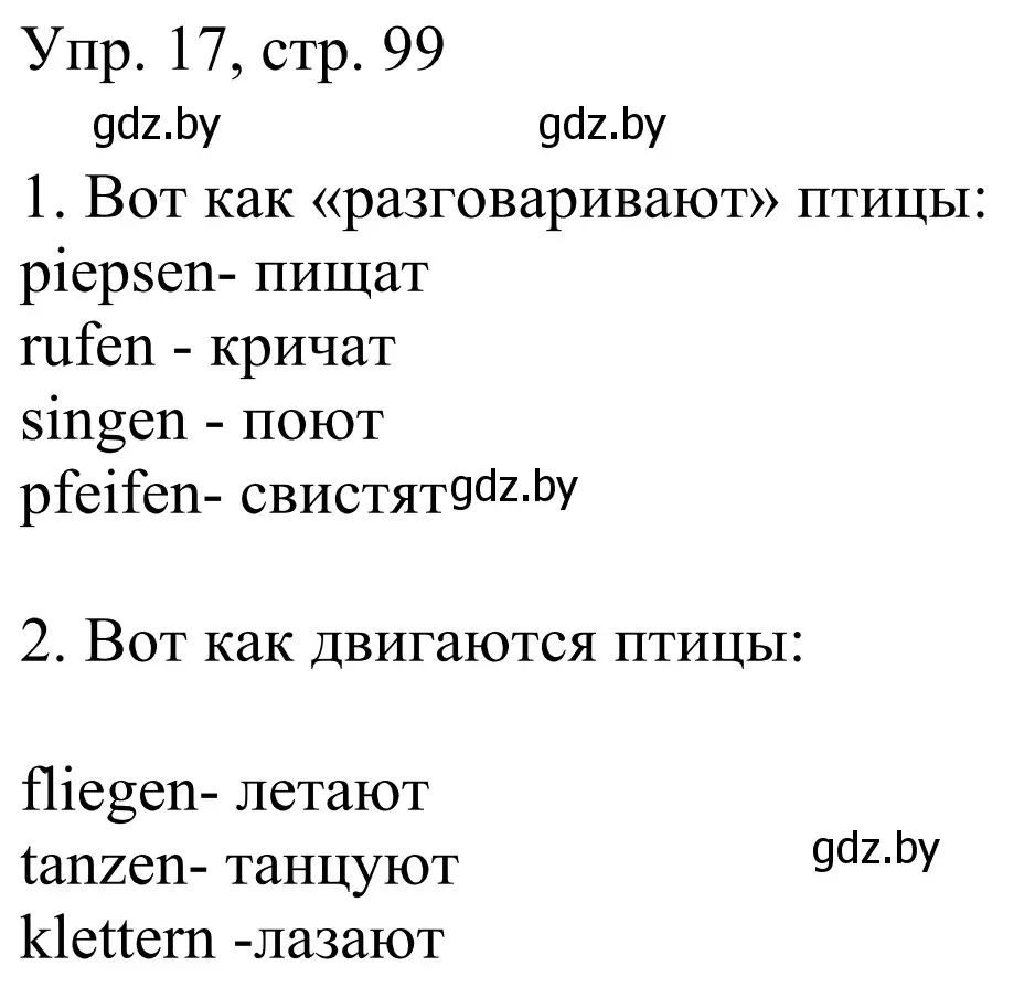 Решение номер 17 (страница 99) гдз по немецкому языку 6 класс Будько, Урбанович, рабочая тетрадь