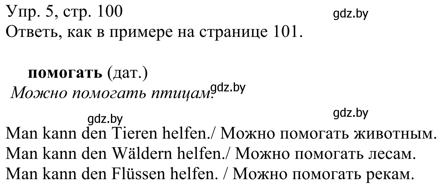 Решение номер 5 (страница 100) гдз по немецкому языку 6 класс Будько, Урбанович, рабочая тетрадь