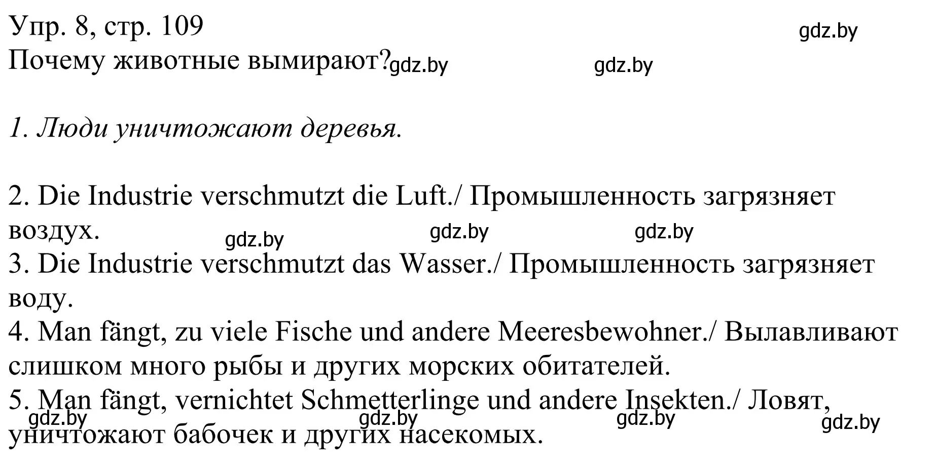 Решение номер 8 (страница 109) гдз по немецкому языку 6 класс Будько, Урбанович, рабочая тетрадь