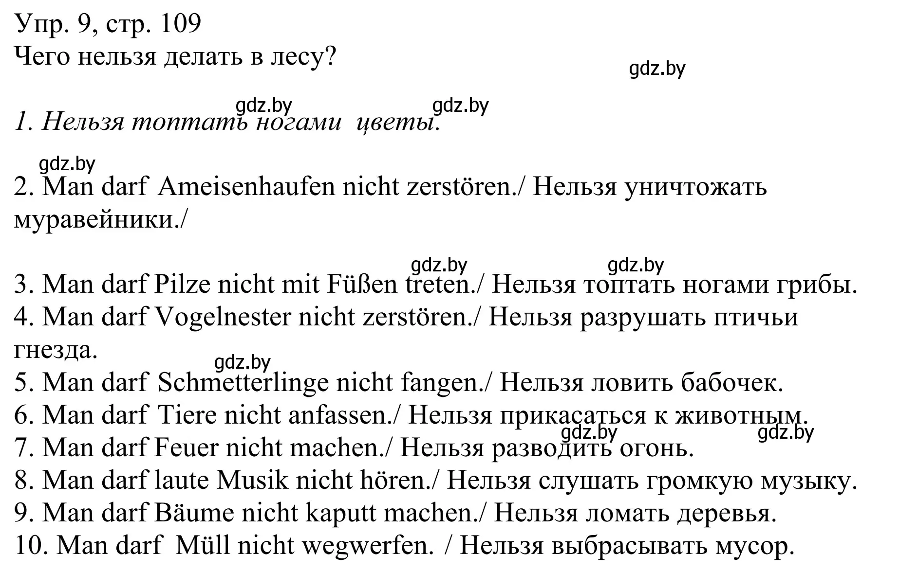 Решение номер 9 (страница 109) гдз по немецкому языку 6 класс Будько, Урбанович, рабочая тетрадь