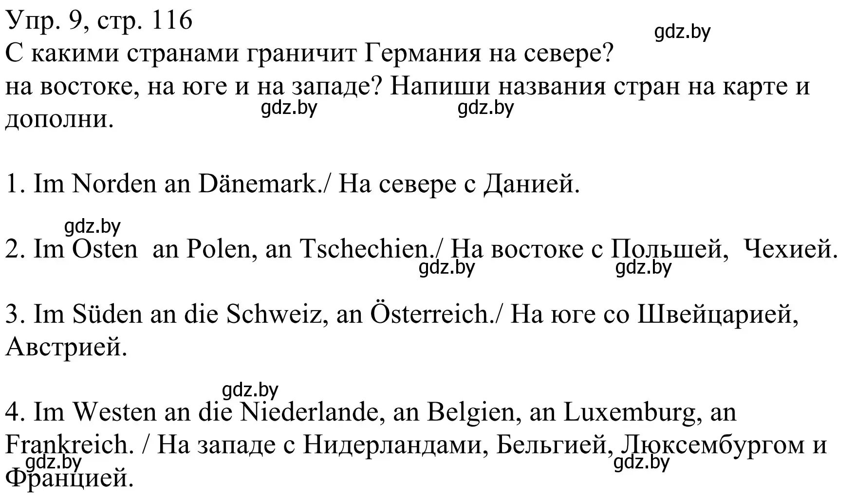 Решение номер 9 (страница 116) гдз по немецкому языку 6 класс Будько, Урбанович, рабочая тетрадь