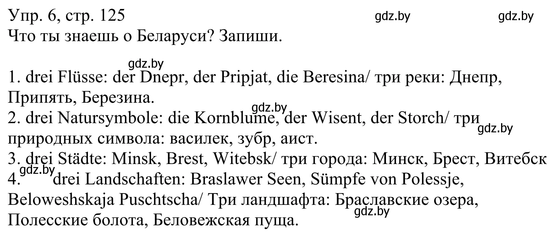 Решение номер 6 (страница 125) гдз по немецкому языку 6 класс Будько, Урбанович, рабочая тетрадь