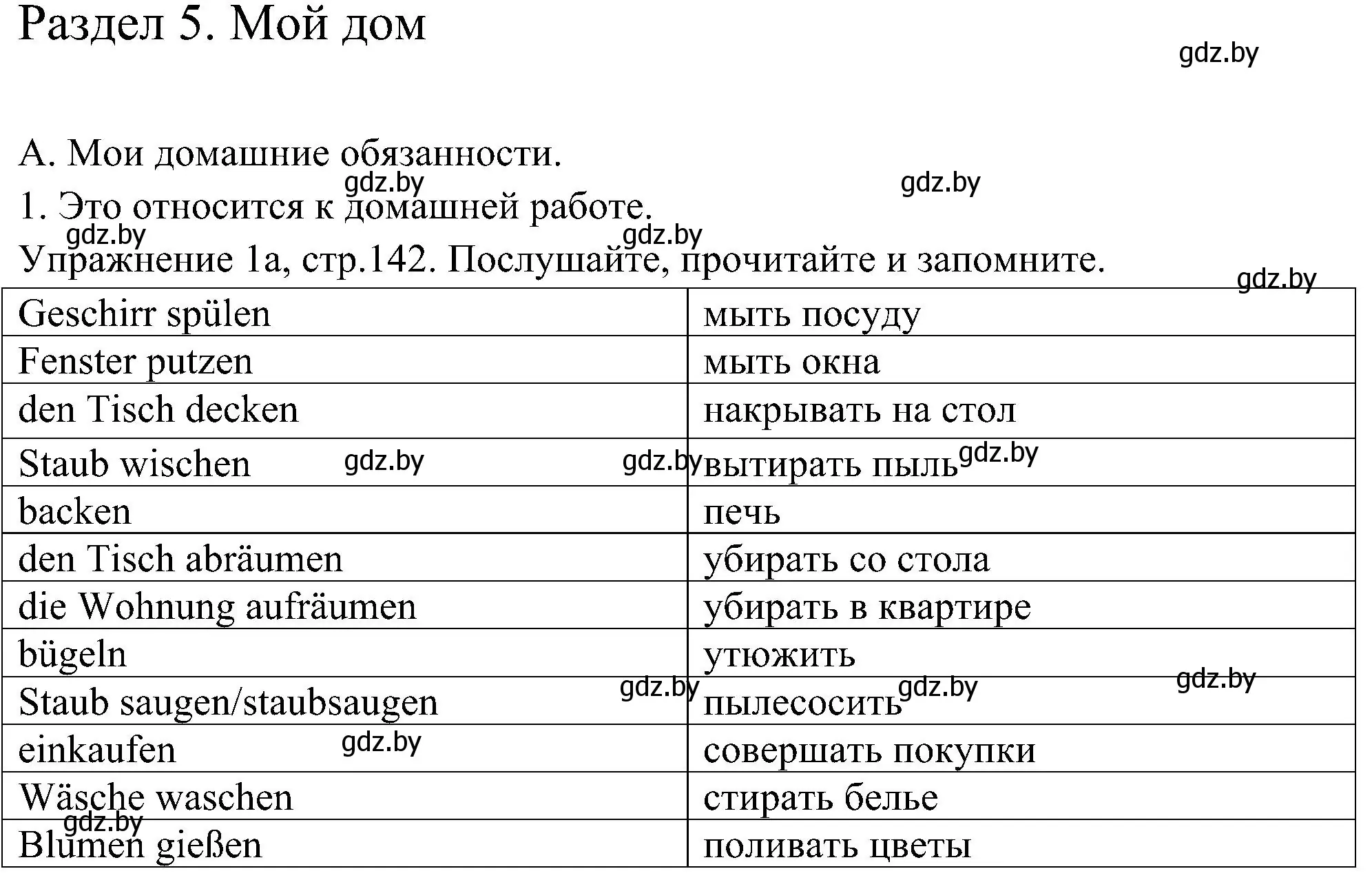 Решение номер 1 (страница 142) гдз по немецкому языку 6 класс Будько, Урбанович, учебник