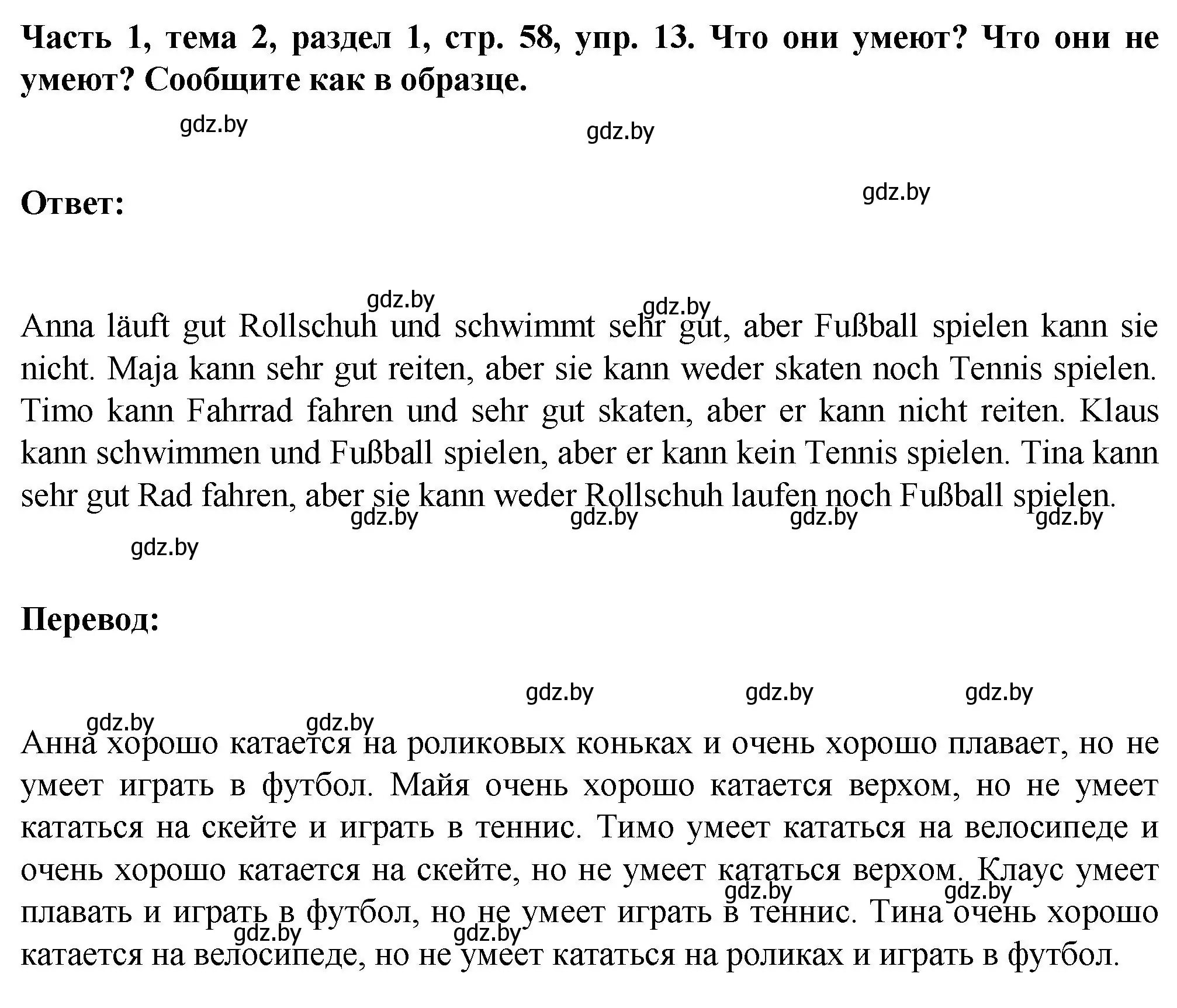 Решение номер 13 (страница 58) гдз по немецкому языку 6 класс Зуевская, Салынская, учебник 1 часть