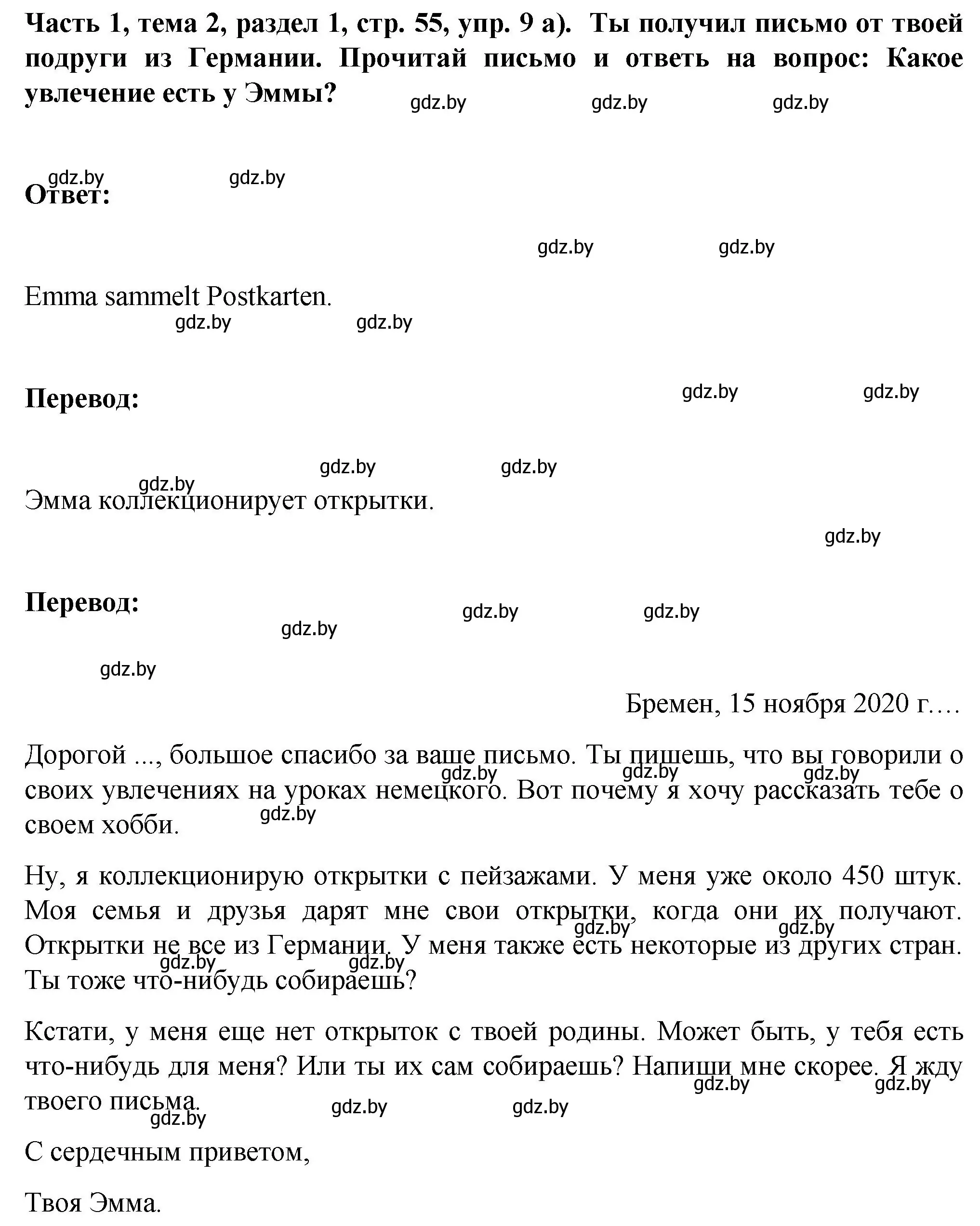 Решение номер 9 (страница 55) гдз по немецкому языку 6 класс Зуевская, Салынская, учебник 1 часть