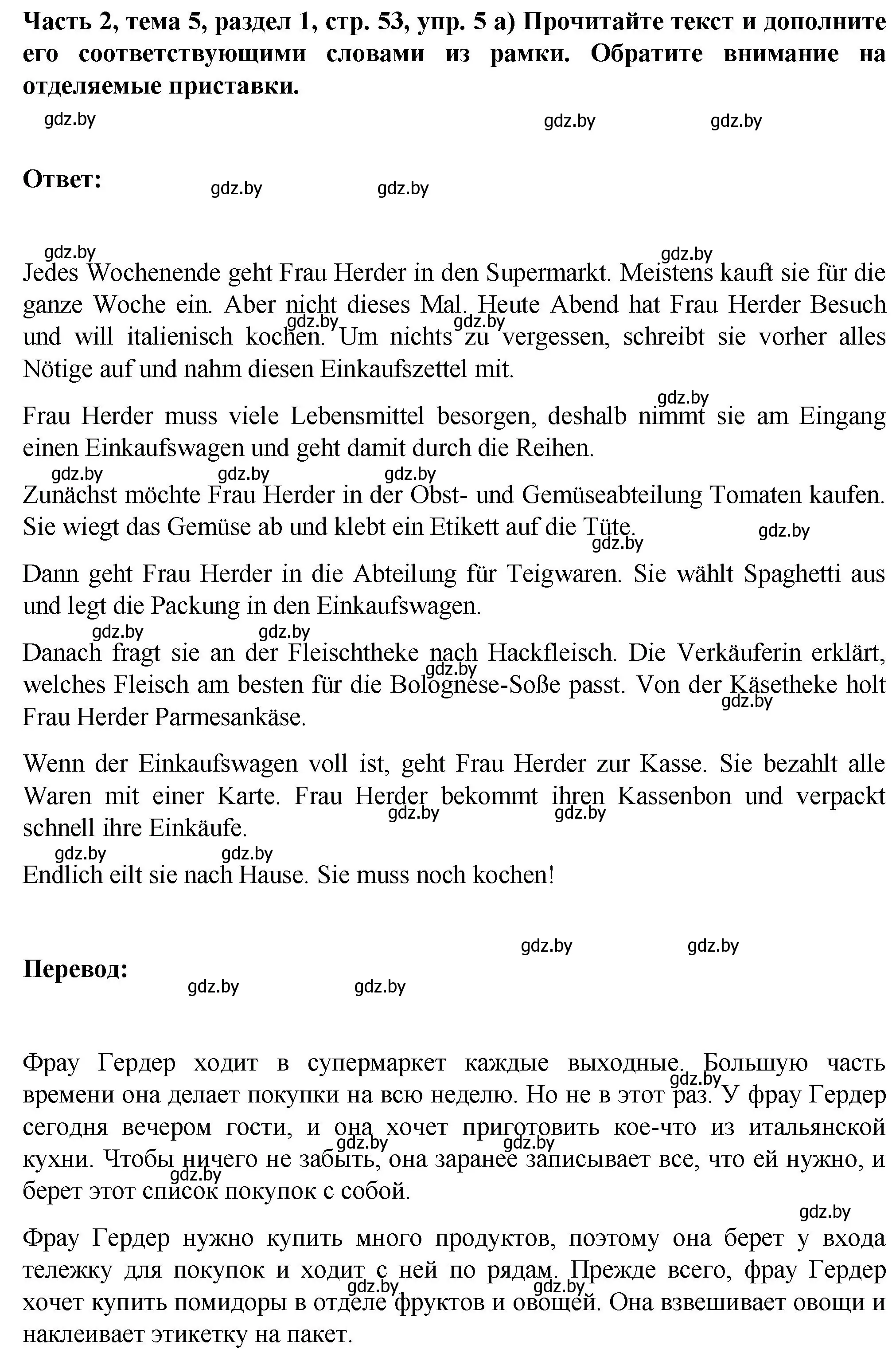 Решение номер 5 (страница 53) гдз по немецкому языку 6 класс Зуевская, Салынская, учебник 2 часть