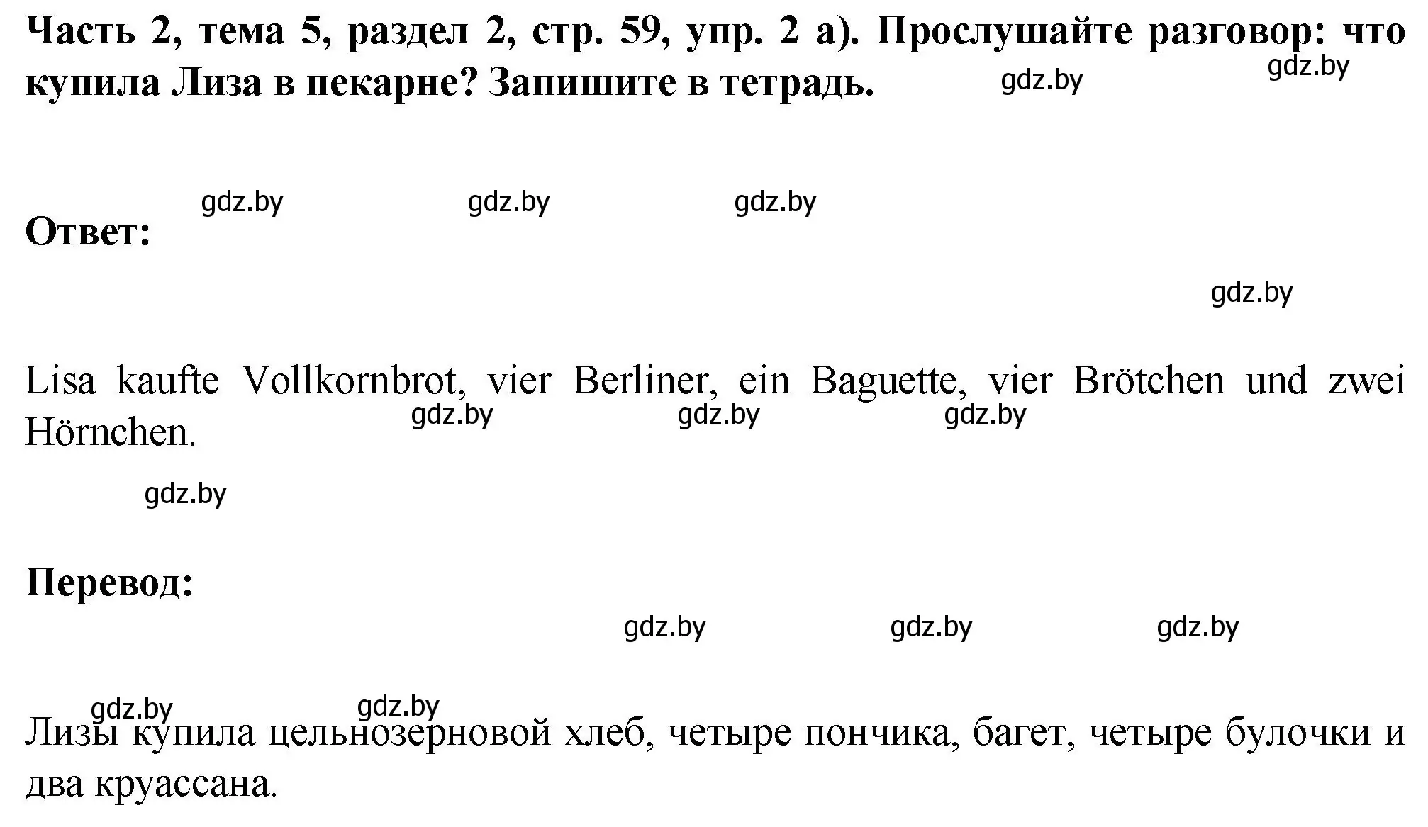 Решение номер 2 (страница 59) гдз по немецкому языку 6 класс Зуевская, Салынская, учебник 2 часть