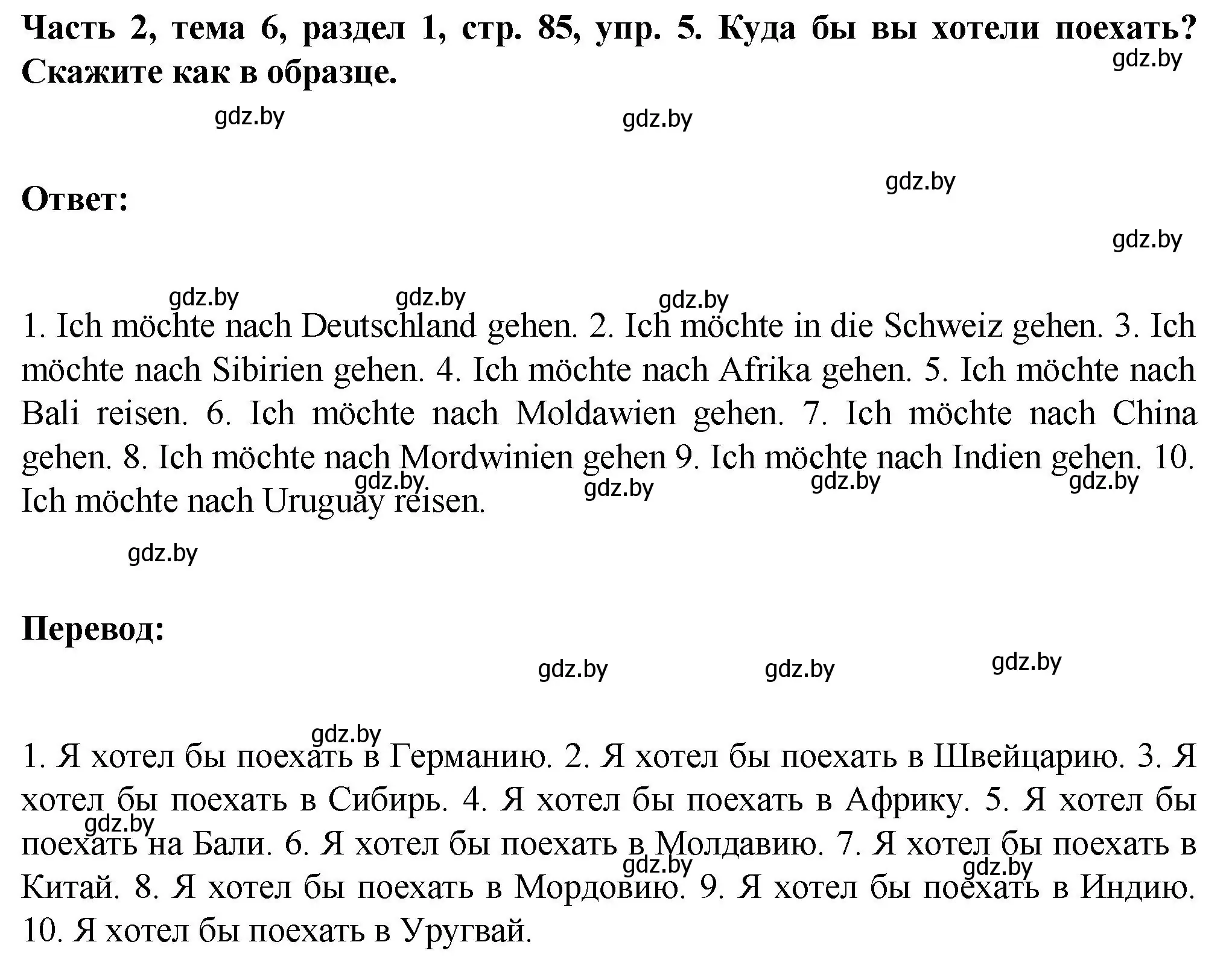 Решение номер 5 (страница 85) гдз по немецкому языку 6 класс Зуевская, Салынская, учебник 2 часть