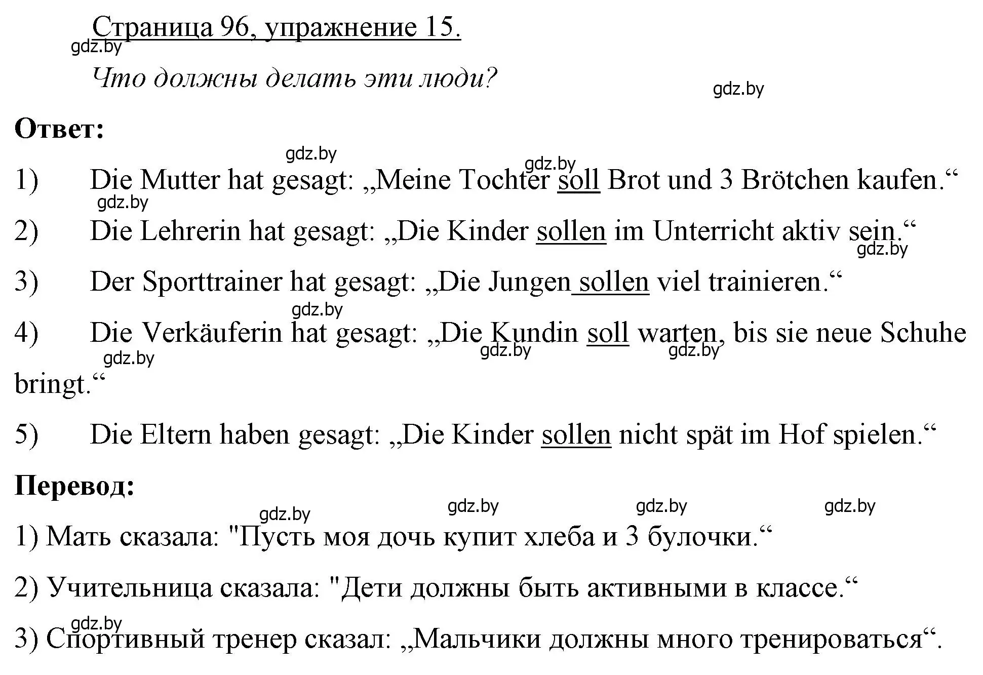 Решение номер 15 (страница 96) гдз по немецкому языку 7 класс Будько, Урбанович, рабочая тетрадь