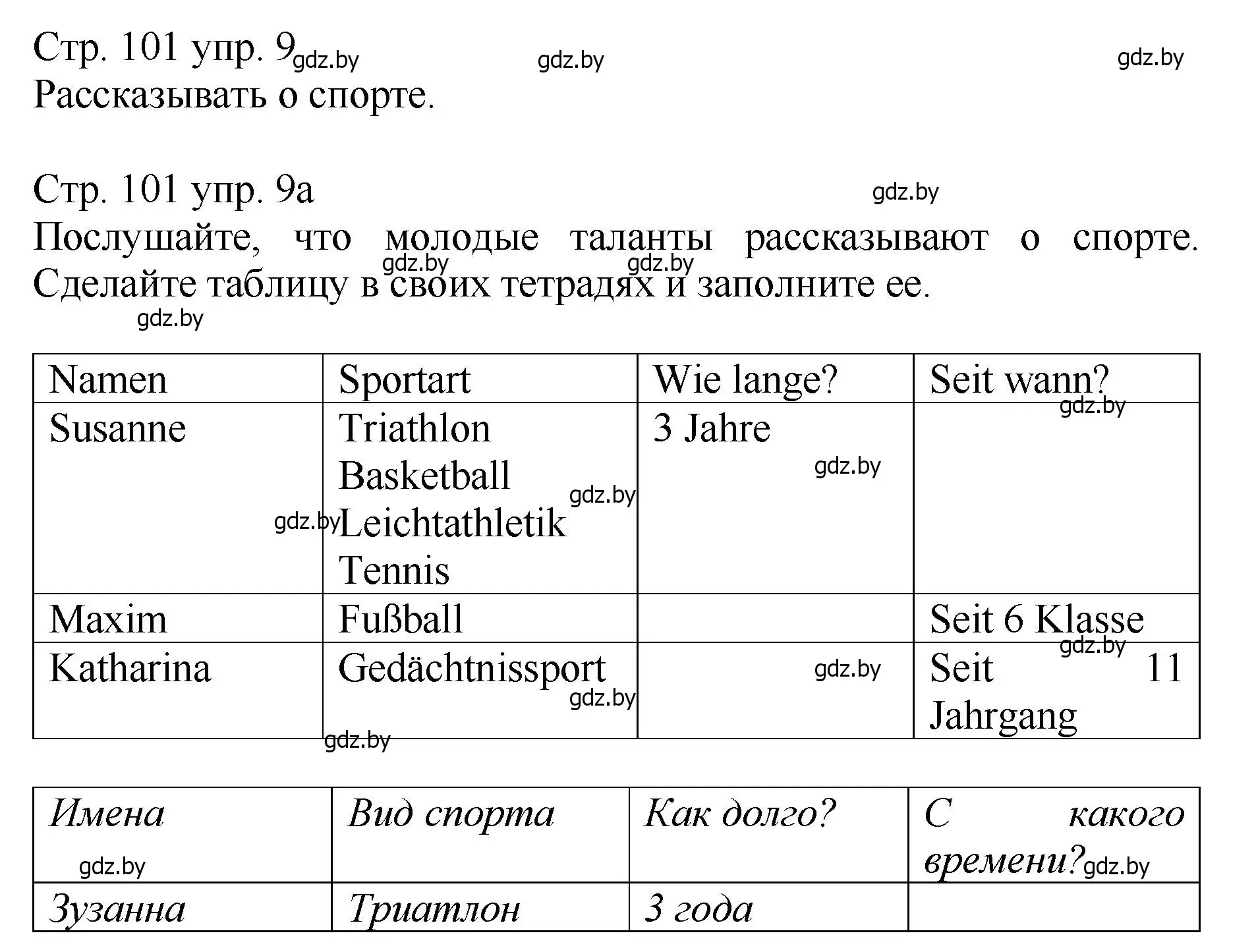 Решение номер 9 (страница 101) гдз по немецкому языку 7 класс Будько, Урбанович, учебник