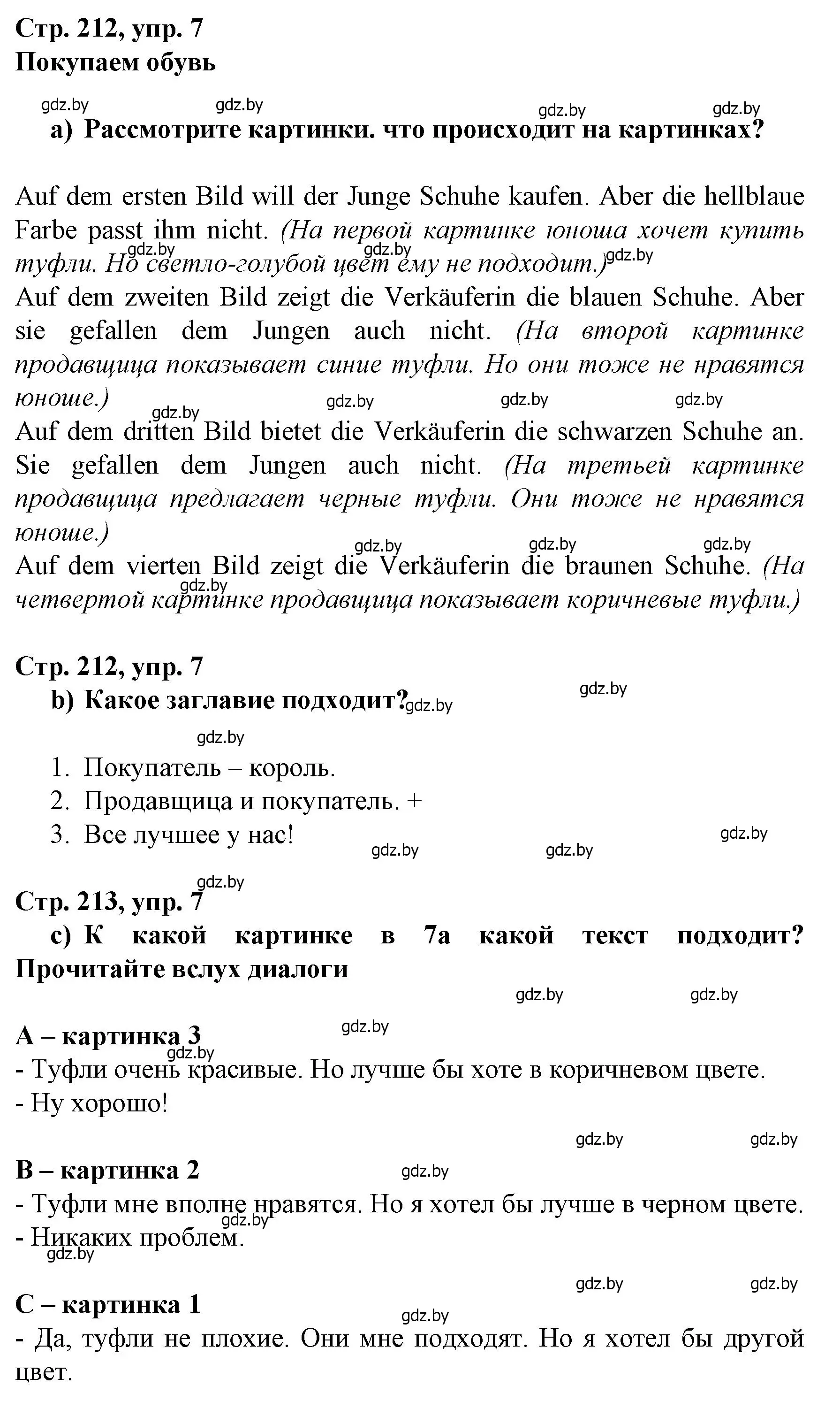 Решение номер 7 (страница 212) гдз по немецкому языку 7 класс Будько, Урбанович, учебник