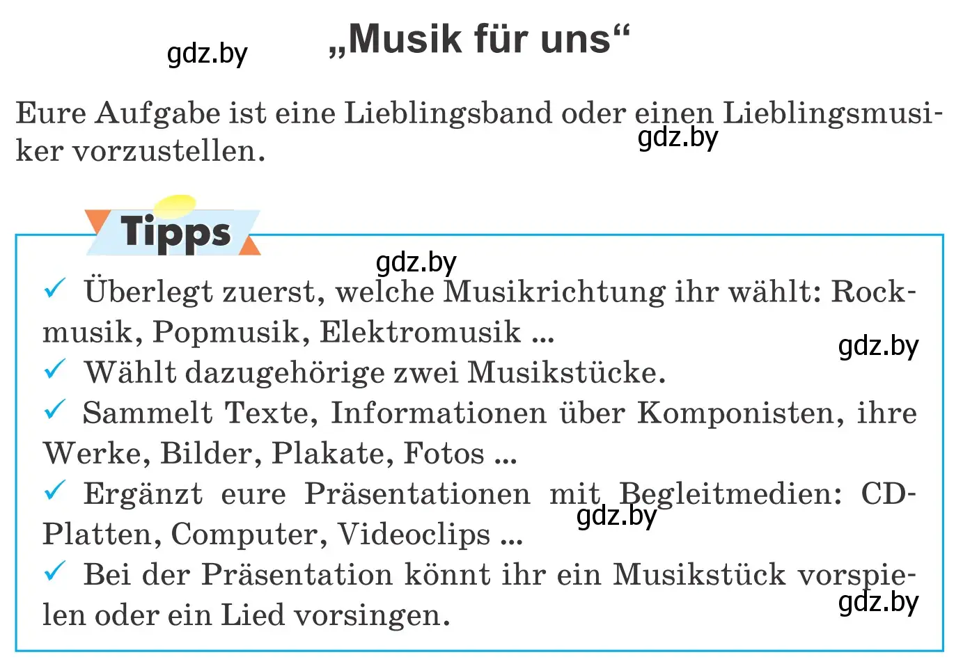 Условие  «Musik für uns» (страница 103) гдз по немецкому языку 8 класс Будько, Урбанович, учебник