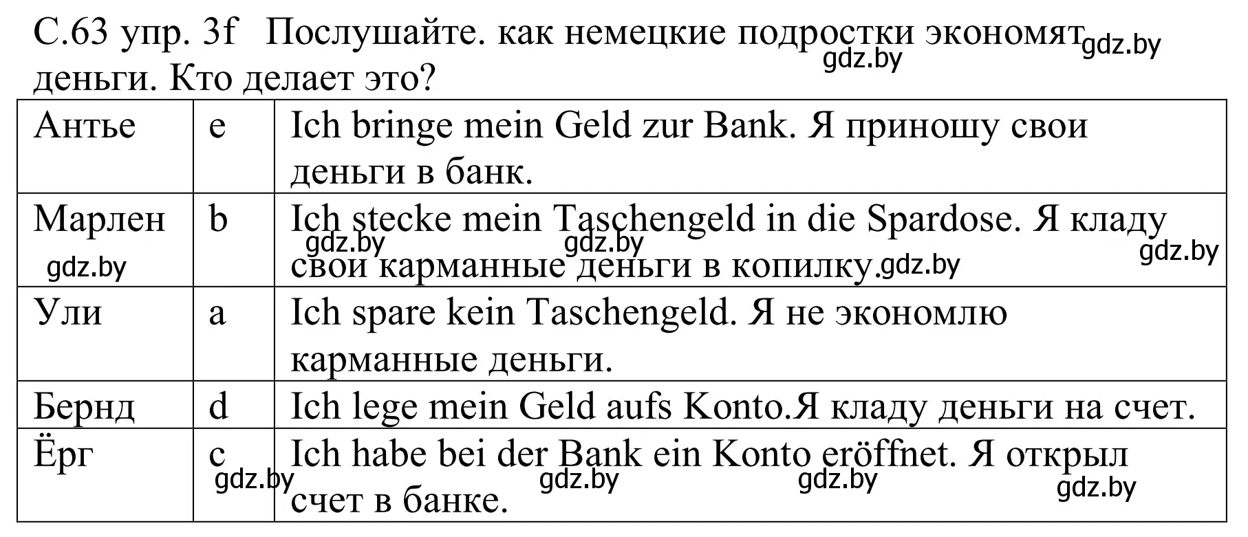 Решение номер 3e (страница 63) гдз по немецкому языку 8 класс Будько, Урбанович, учебник