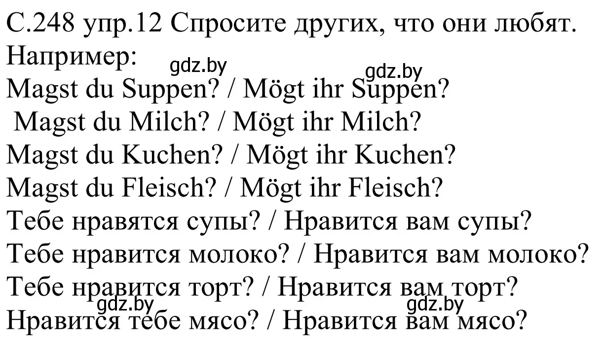 Решение номер 12 (страница 248) гдз по немецкому языку 8 класс Будько, Урбанович, учебник