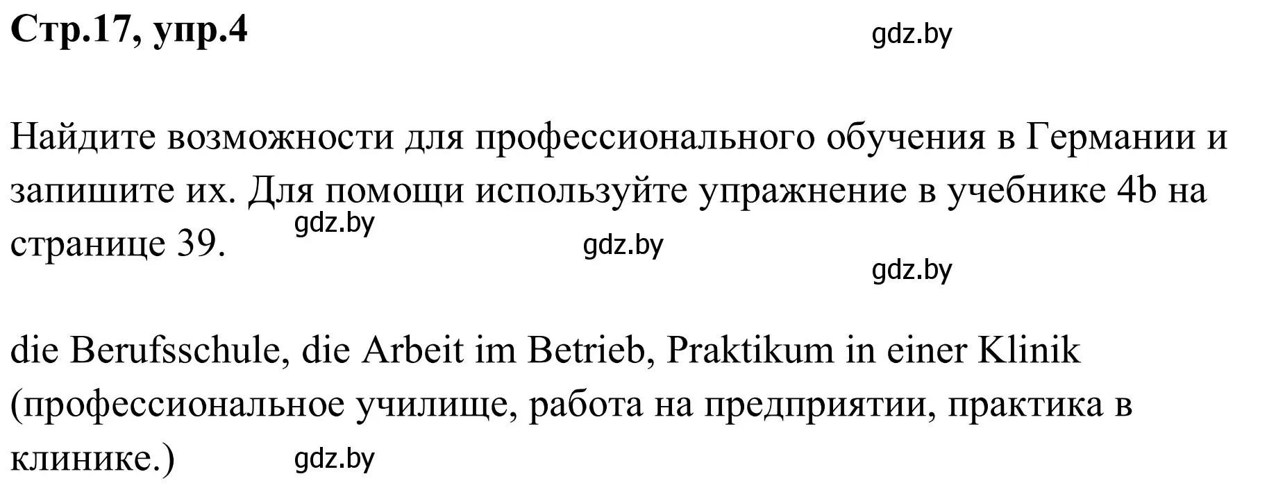 Решение номер 4 (страница 17) гдз по немецкому языку 9 класс Будько, Урбанович, рабочая тетрадь