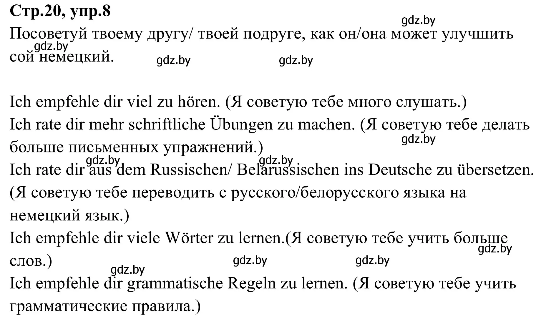 Решение номер 8 (страница 20) гдз по немецкому языку 9 класс Будько, Урбанович, рабочая тетрадь