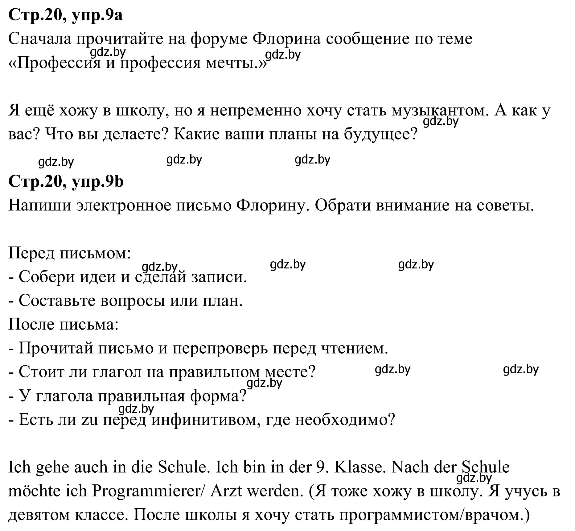 Решение номер 9 (страница 20) гдз по немецкому языку 9 класс Будько, Урбанович, рабочая тетрадь