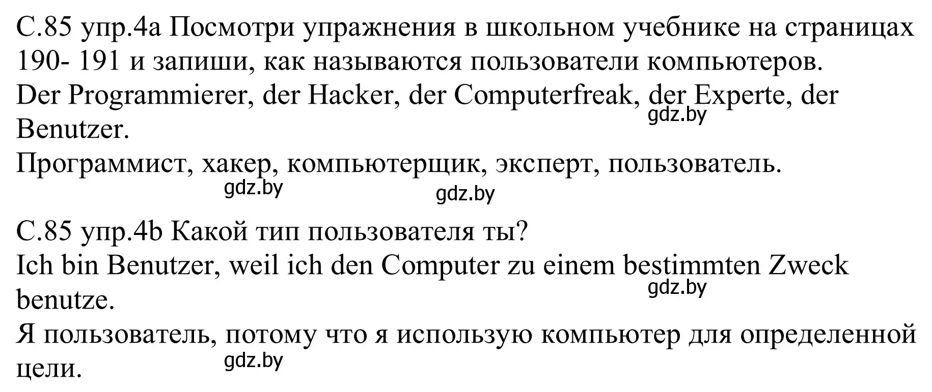 Решение номер 4 (страница 85) гдз по немецкому языку 9 класс Будько, Урбанович, рабочая тетрадь