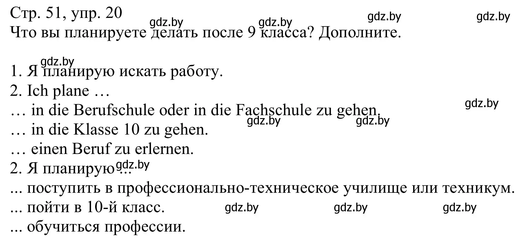 Решение номер 20 (страница 51) гдз по немецкому языку 9 класс Будько, Урбанович, учебник