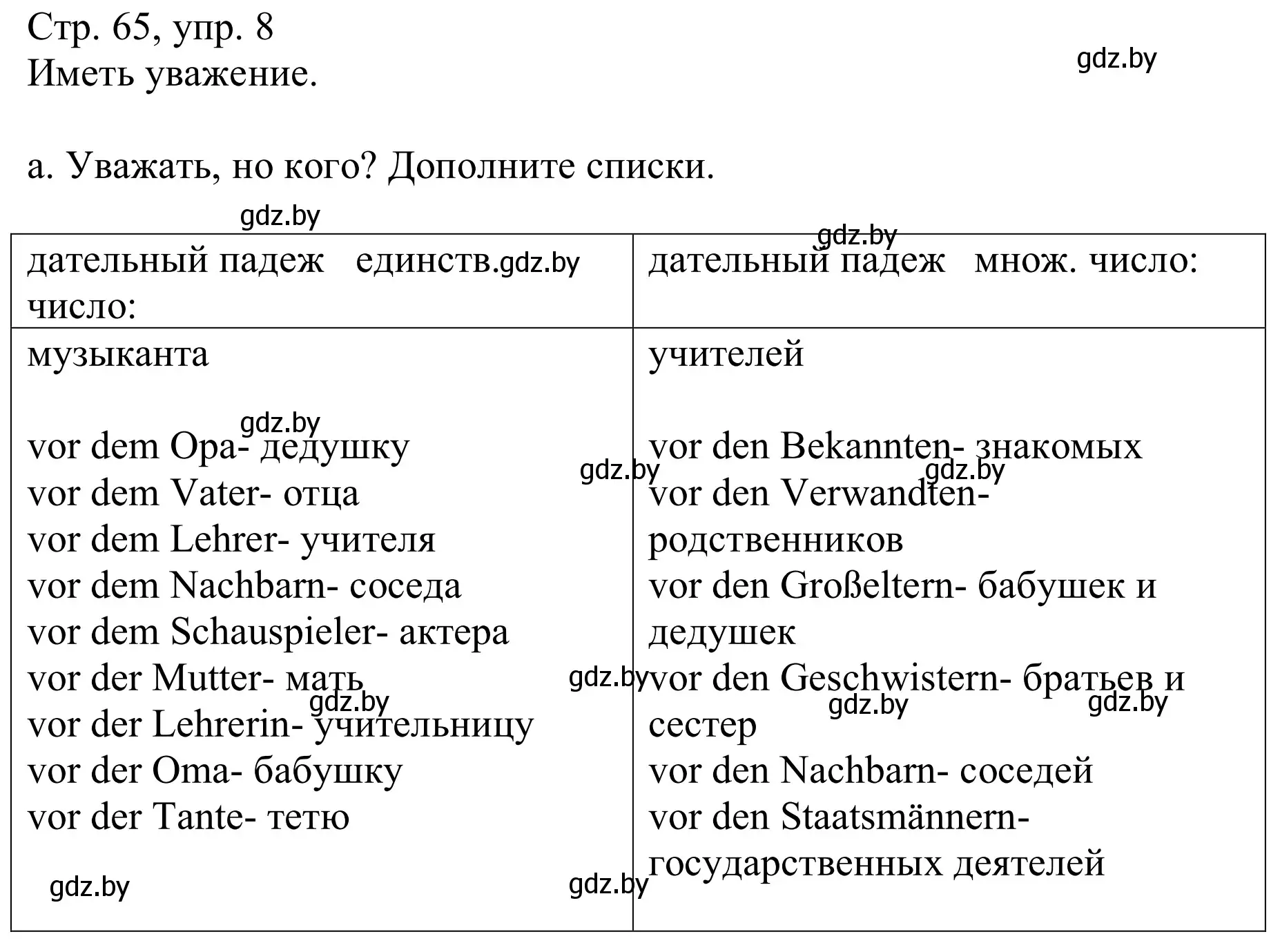 Решение номер 8a (страница 65) гдз по немецкому языку 9 класс Будько, Урбанович, учебник