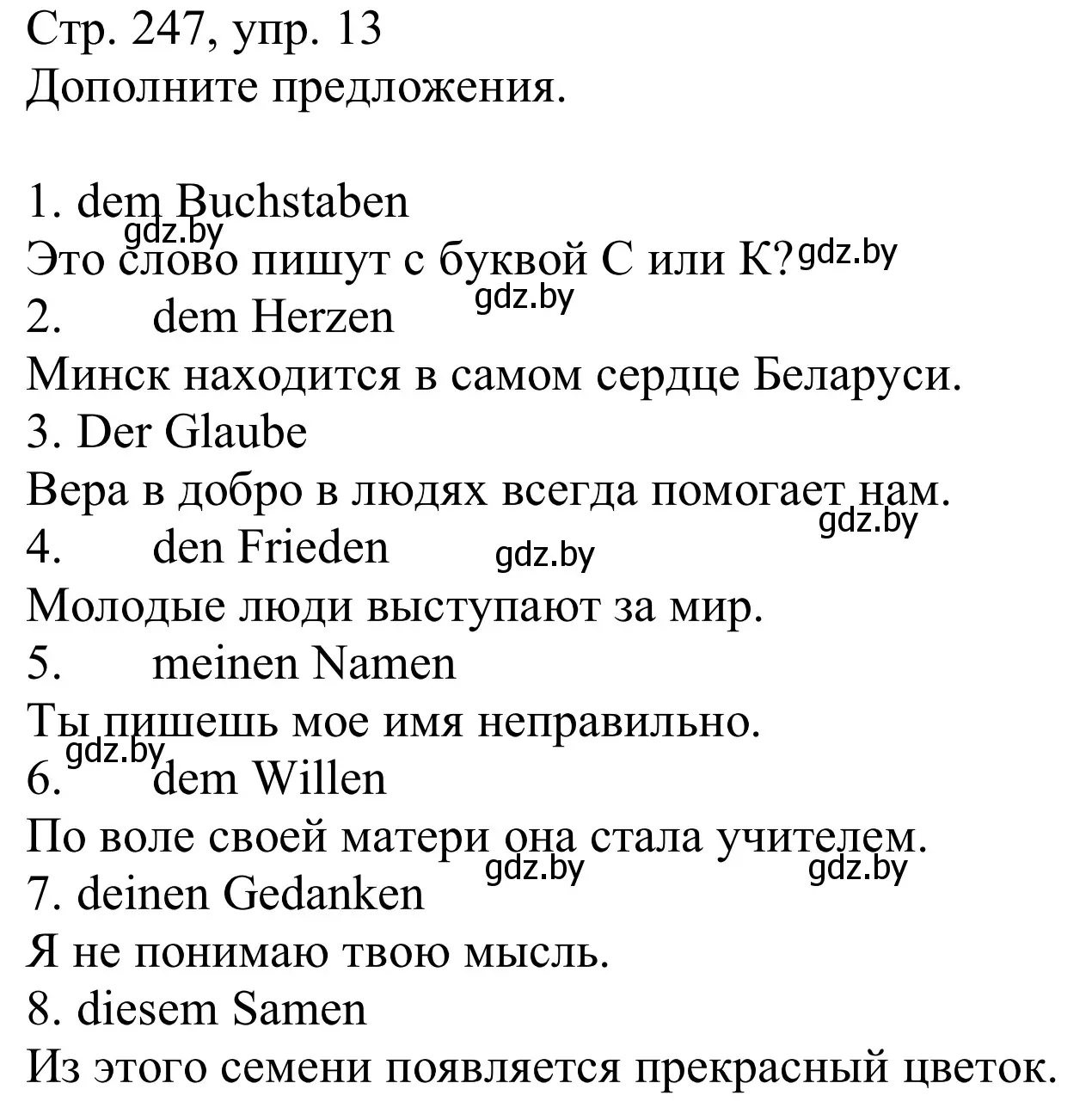 Решение номер 13 (страница 247) гдз по немецкому языку 9 класс Будько, Урбанович, учебник