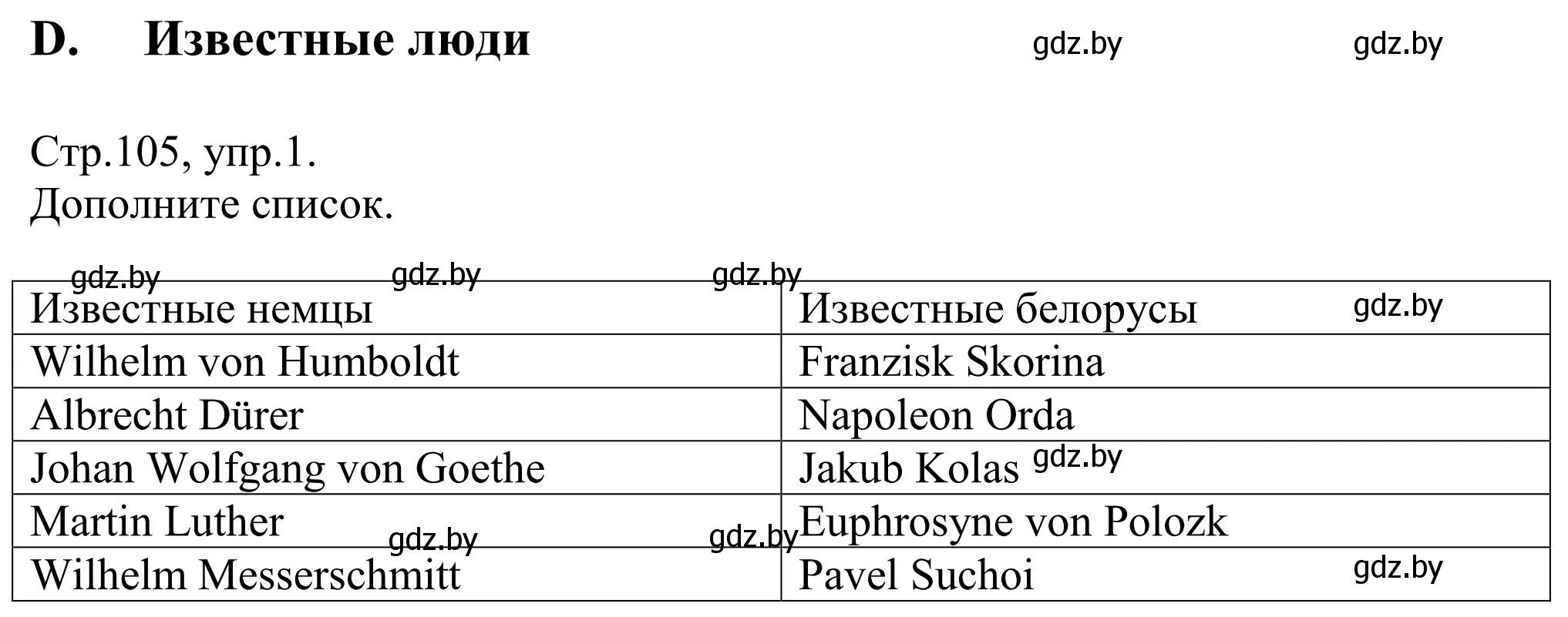 Решение номер 1 (страница 105) гдз по немецкому языку 10 класс Будько, Урбанович, рабочая тетрадь