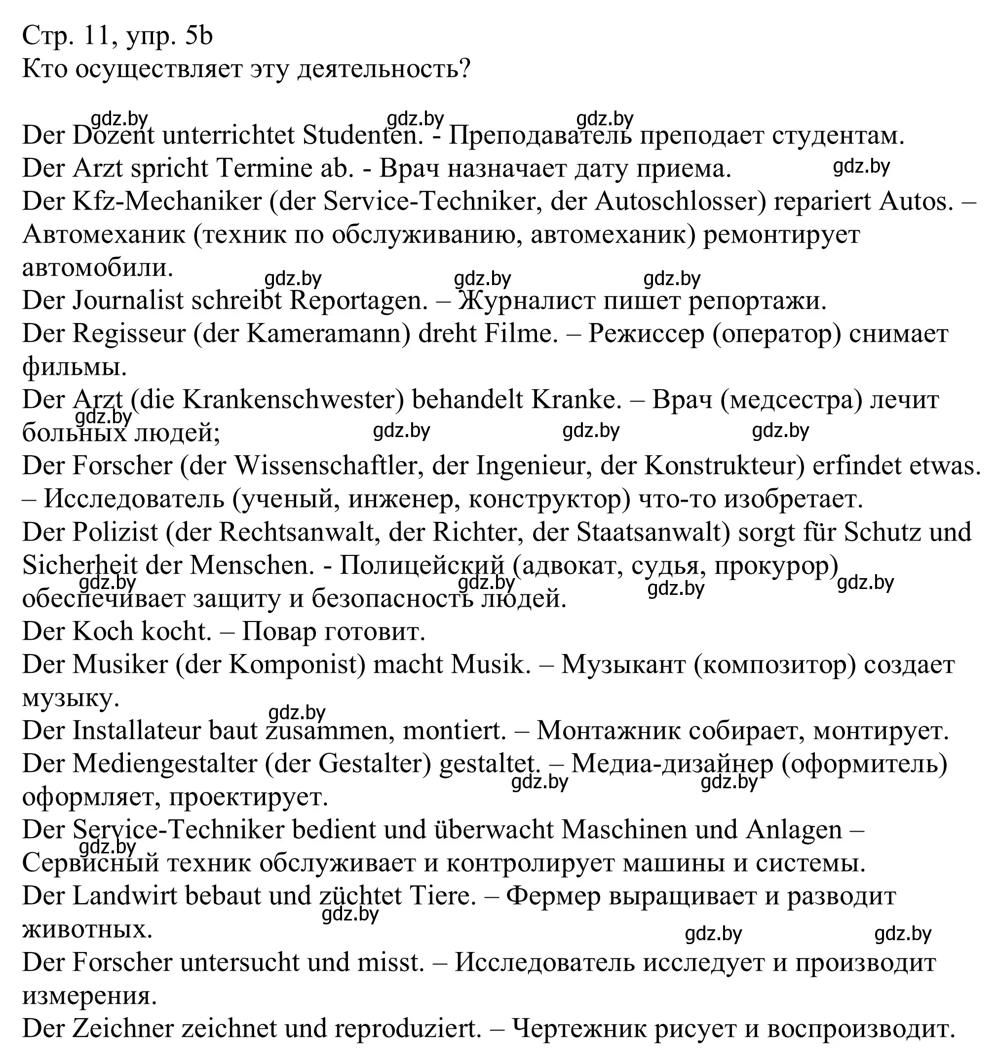 Решение номер 5b (страница 11) гдз по немецкому языку 11 класс Будько, Урбанович, учебник