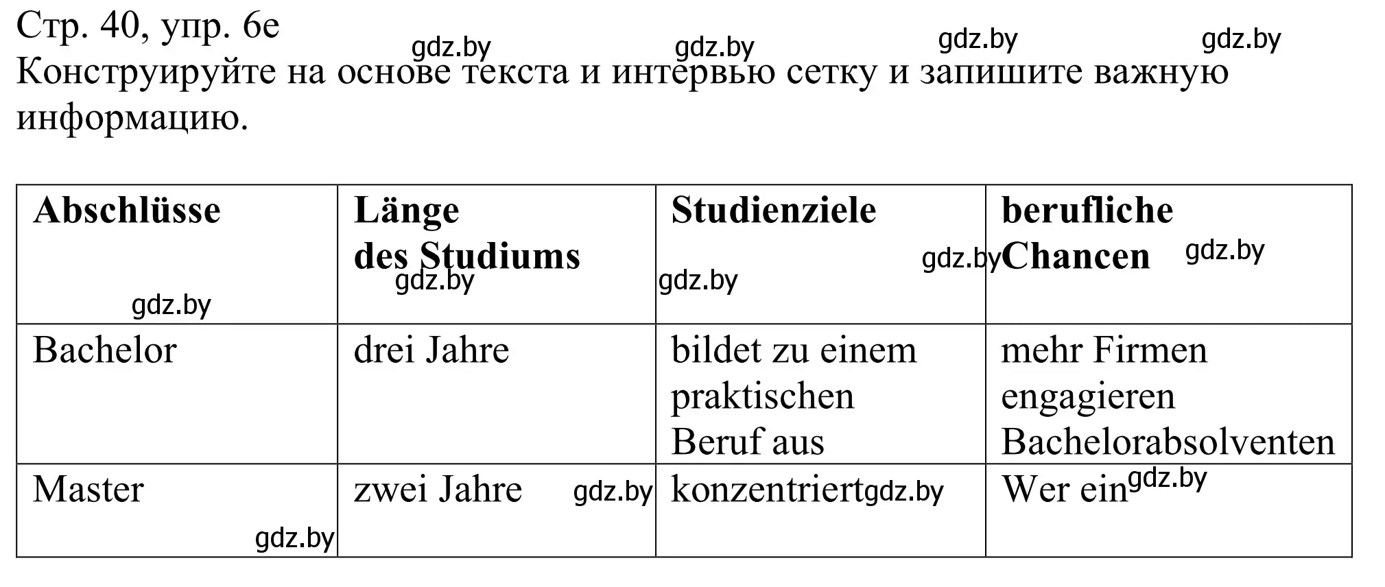 Решение номер 6e (страница 40) гдз по немецкому языку 11 класс Будько, Урбанович, учебник