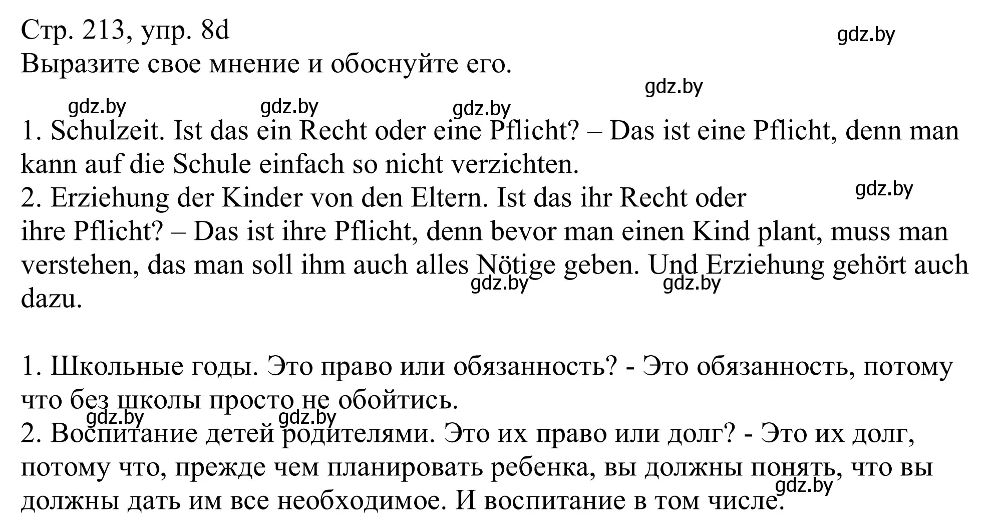 Решение номер 8d (страница 213) гдз по немецкому языку 11 класс Будько, Урбанович, учебник