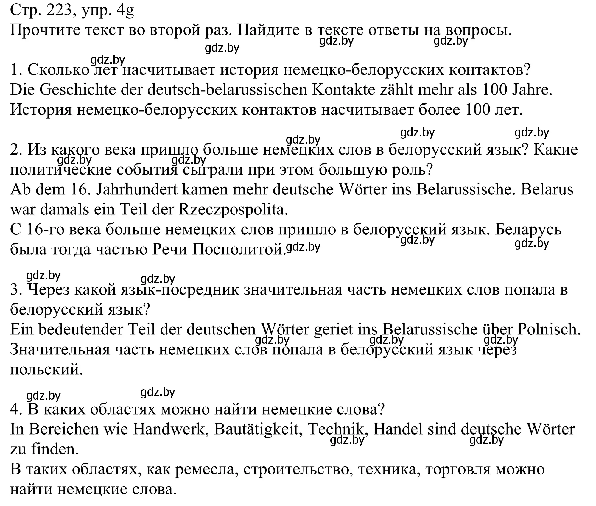 Решение номер 4g (страница 223) гдз по немецкому языку 11 класс Будько, Урбанович, учебник